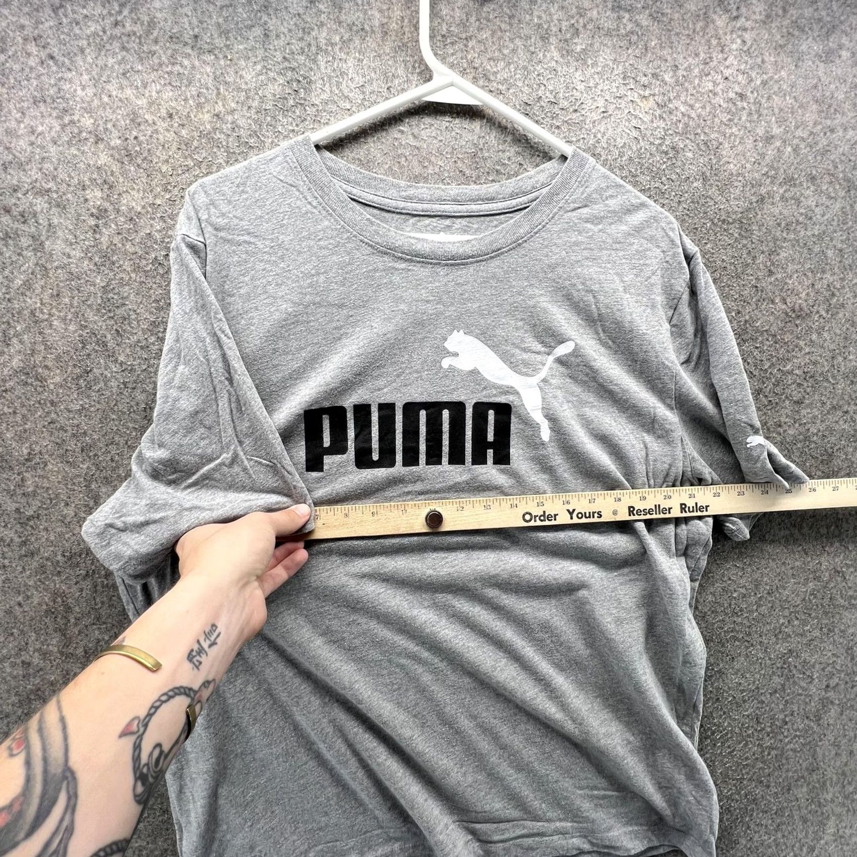 Puma Puma Shirt Mens XL Gray Big Logo Graphic Tee Tagless Crewneck Sports T-Shirt Short Sleeve Size US XL / EU 56 / 4 - 4 Thumbnail