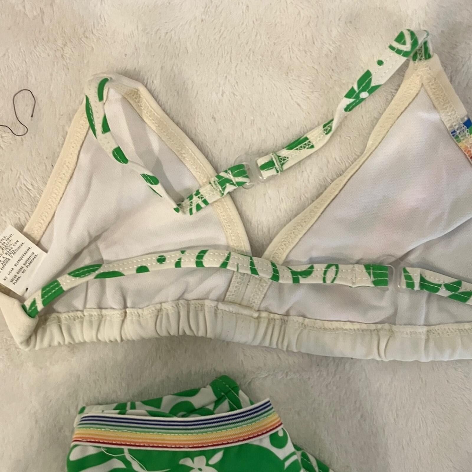 United Colors Of Benetton NIB Junior Swim Bikini with Green and Rainbow Accents Size ONE SIZE - 4 Thumbnail