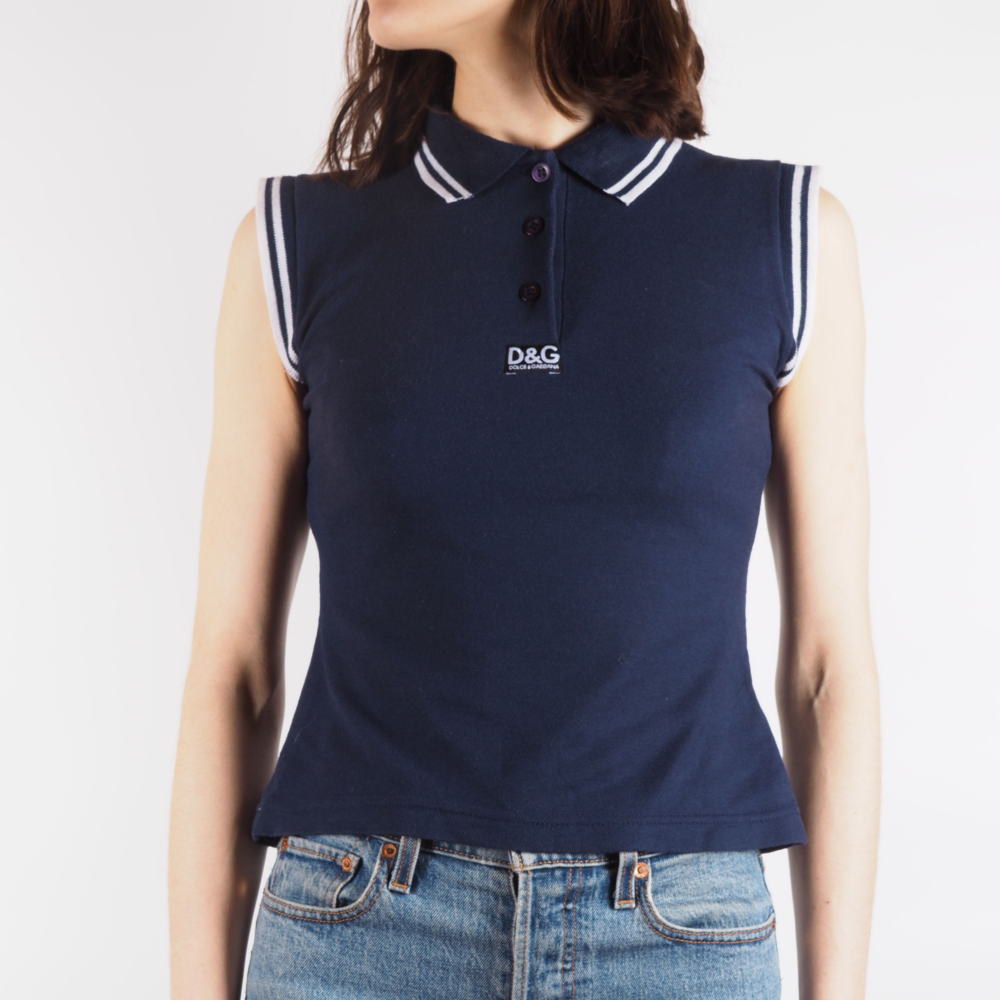 Dolce & Gabbana Dolce & Gabbana Vintage 90s Sleeveless Polo Crop Top Navy Size S / US 4 / IT 40 - 2 Thumbnail