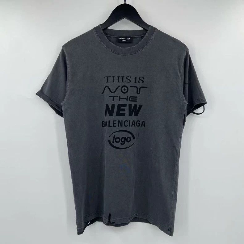 Balenciaga Balenciaga Washed Grey Destruction Slogan Short Sleeve Size US S / EU 44-46 / 1 - 1 Thumbnail
