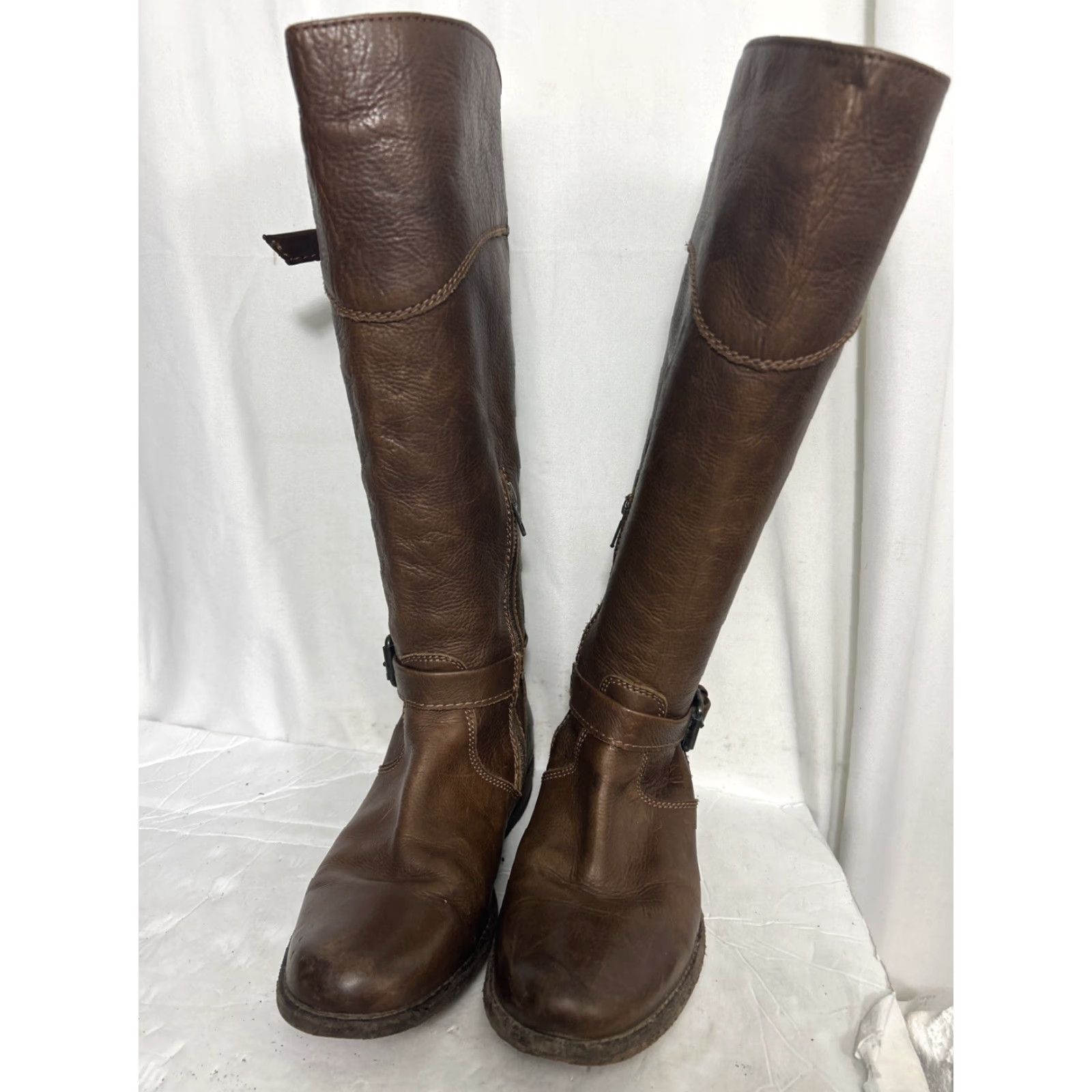 Frye Frye Phillip Riding Boots Brown Leather Womens Size 7 Ankle Zip Flaw Strap Size US 7 / IT 37 - 7 Thumbnail