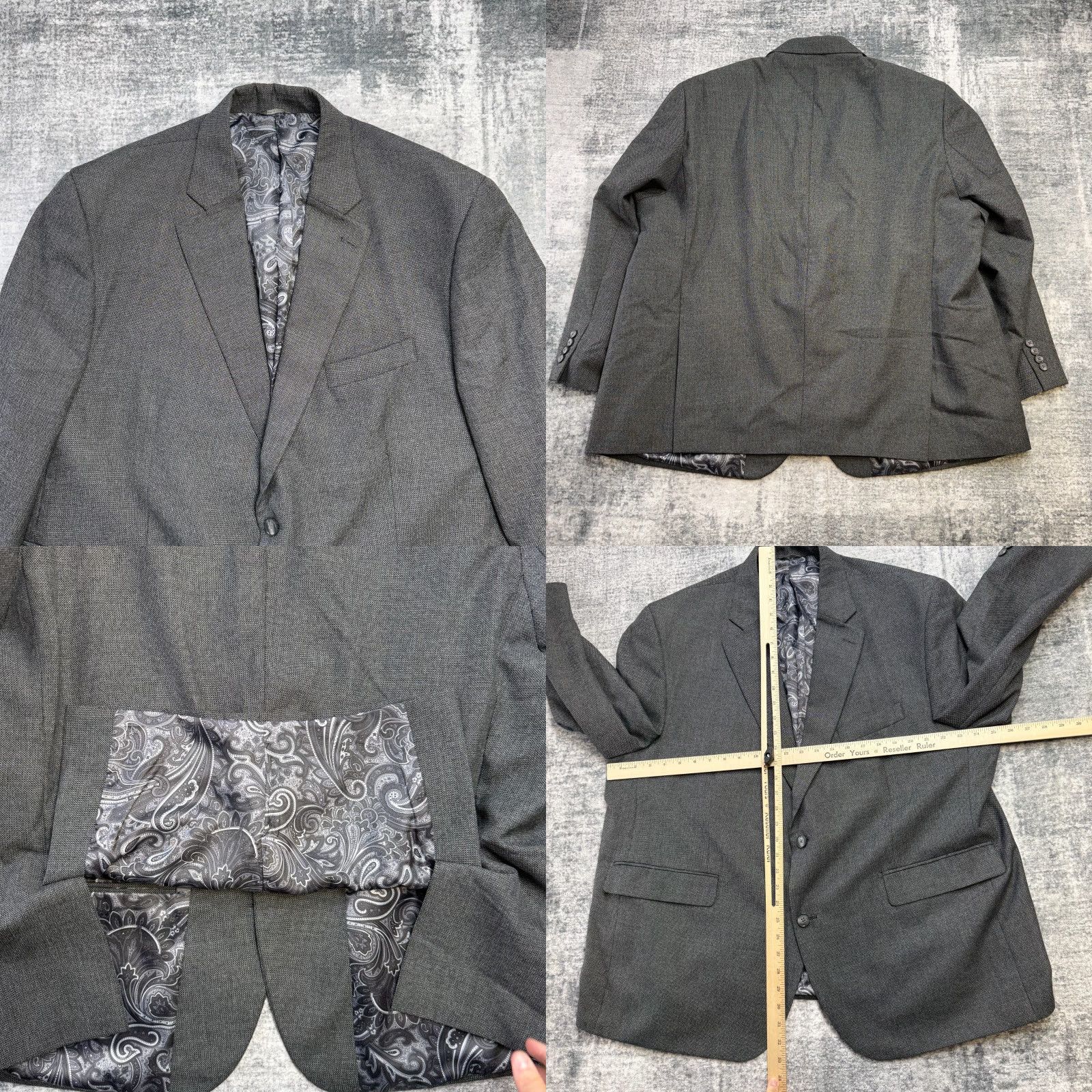 Vintage Oak Hill Blazer Jacket Mens 2XL Gray Solid Notch Lapel 2-Button Front Single-Breasted Lined Polyester Viscose 50/52PR Vintage: No Size 48R - 8 Thumbnail