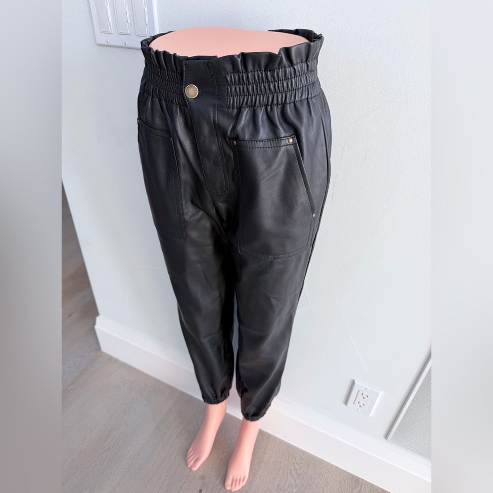 Other New Y2K Black Faux Leather Jogger Pants size S Size 26" / US 2 / IT 38 - 4 Thumbnail