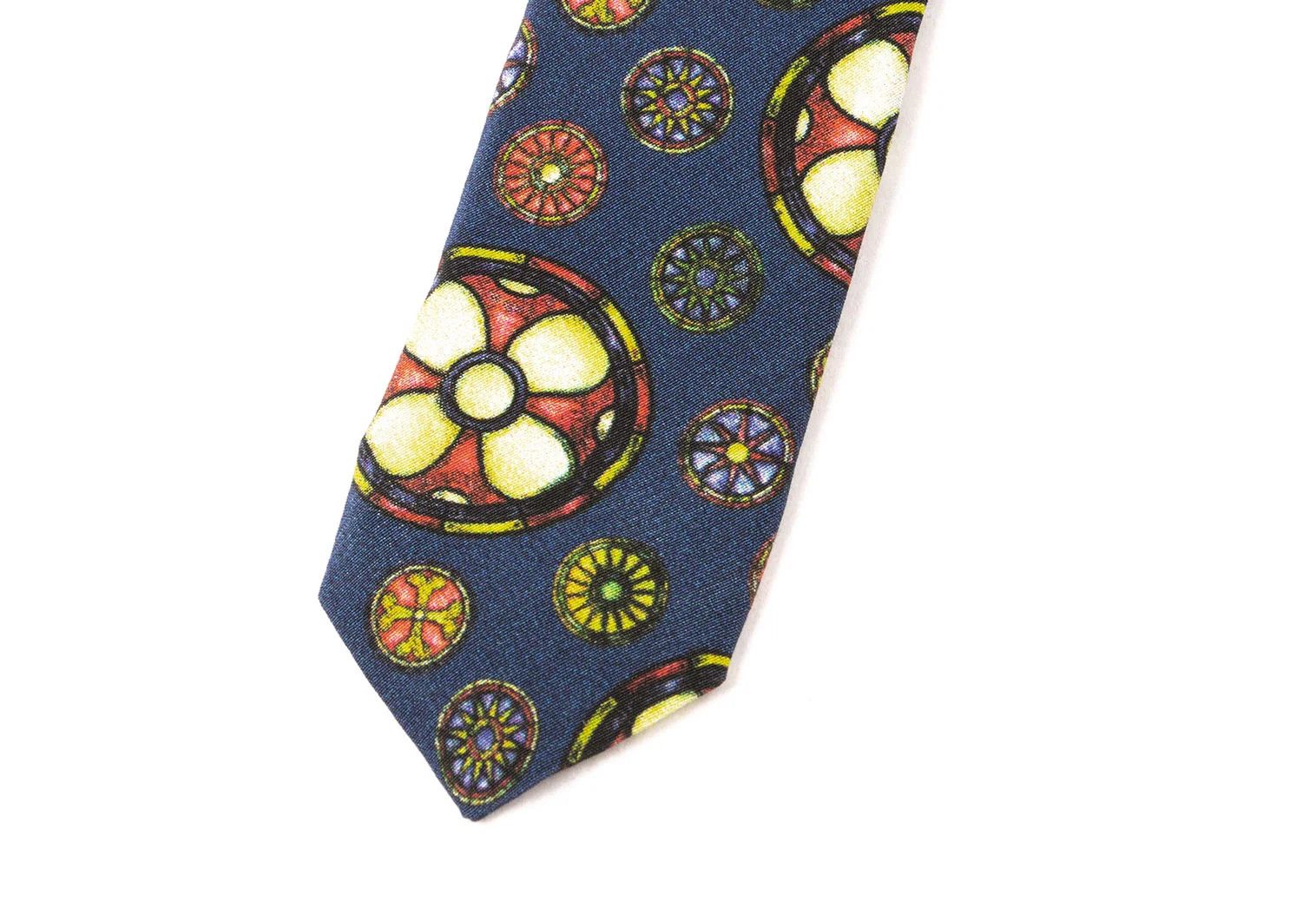 Jean Paul Gaultier Circle Print Silk Tie in Blue and Red Size ONE SIZE - 5 Thumbnail