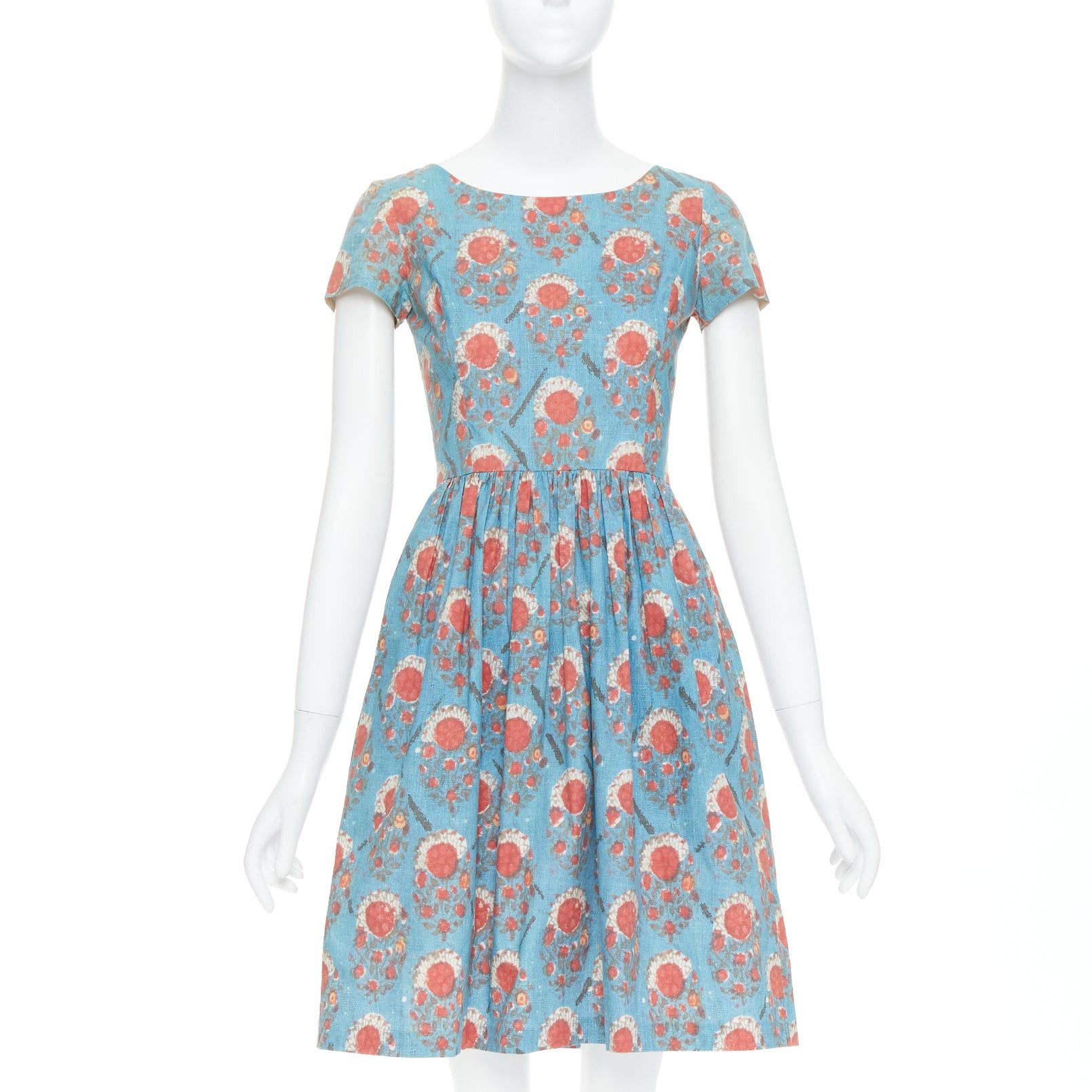 Oscar De La Renta OSCAR DE LA RENTA blue red vintage print cocktail dress US0 XS Taylor Swift Size XS / US 0-2 / IT 36-38 - 1 Thumbnail