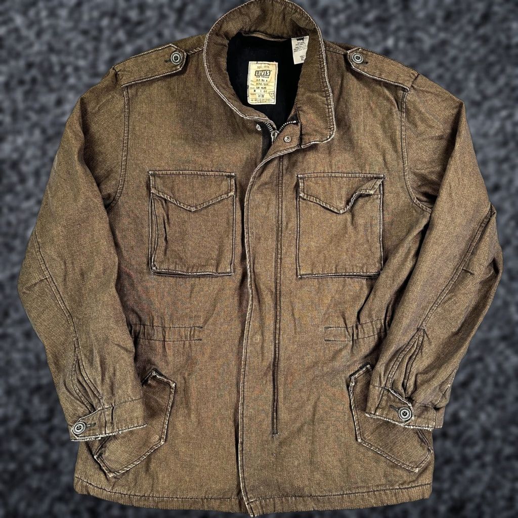 Levi's VINTAGE Levi's Tab Twills Military Jacket Mens XL Brown Herringbone Cotton Lined Size US XL / EU 56 / 4 - 1 Thumbnail