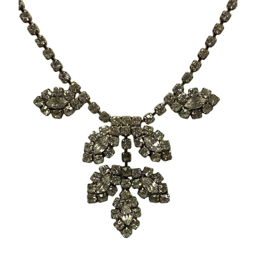 Other Vintage Rhinestone Necklace With Marquis Pendant & Silver-To Size ONE SIZE - 2 Thumbnail