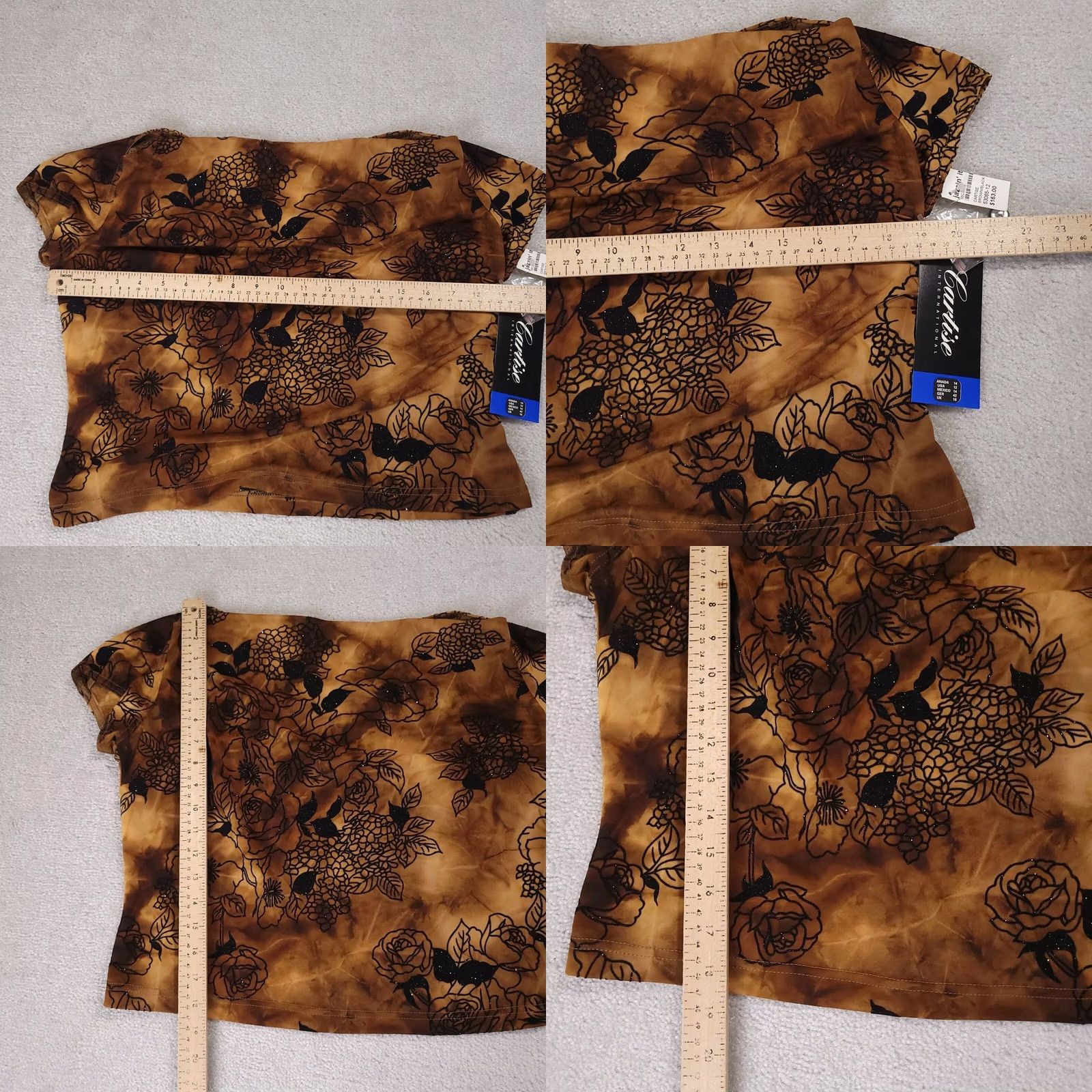 Vintage VINTAGE CARTISE INTERNATIONAL Crop Top Shirt Womens Brown Floral Velvet Glitter Boho Casual Short Sleeve 90s Womens Size XL / US 12-14 / IT 48-50 - 8 Thumbnail