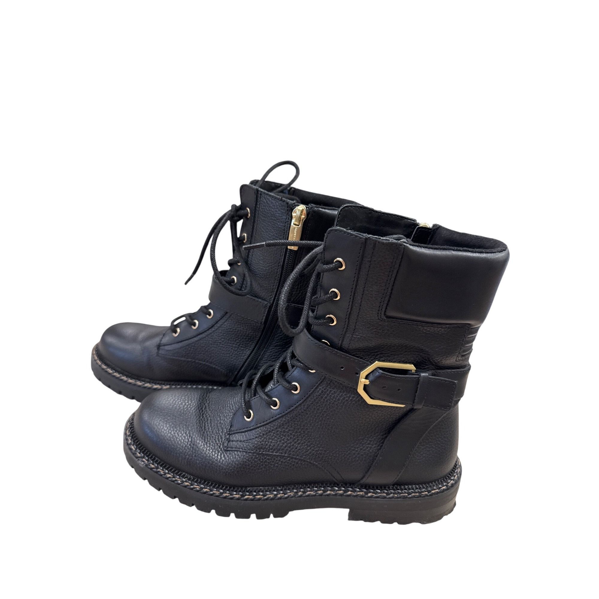 Vince Camuto Vince Camuto Womens Black Leather Combat Boots 6.5M SKU 7185 Size US 6.5 / IT 36.5 - 3 Thumbnail