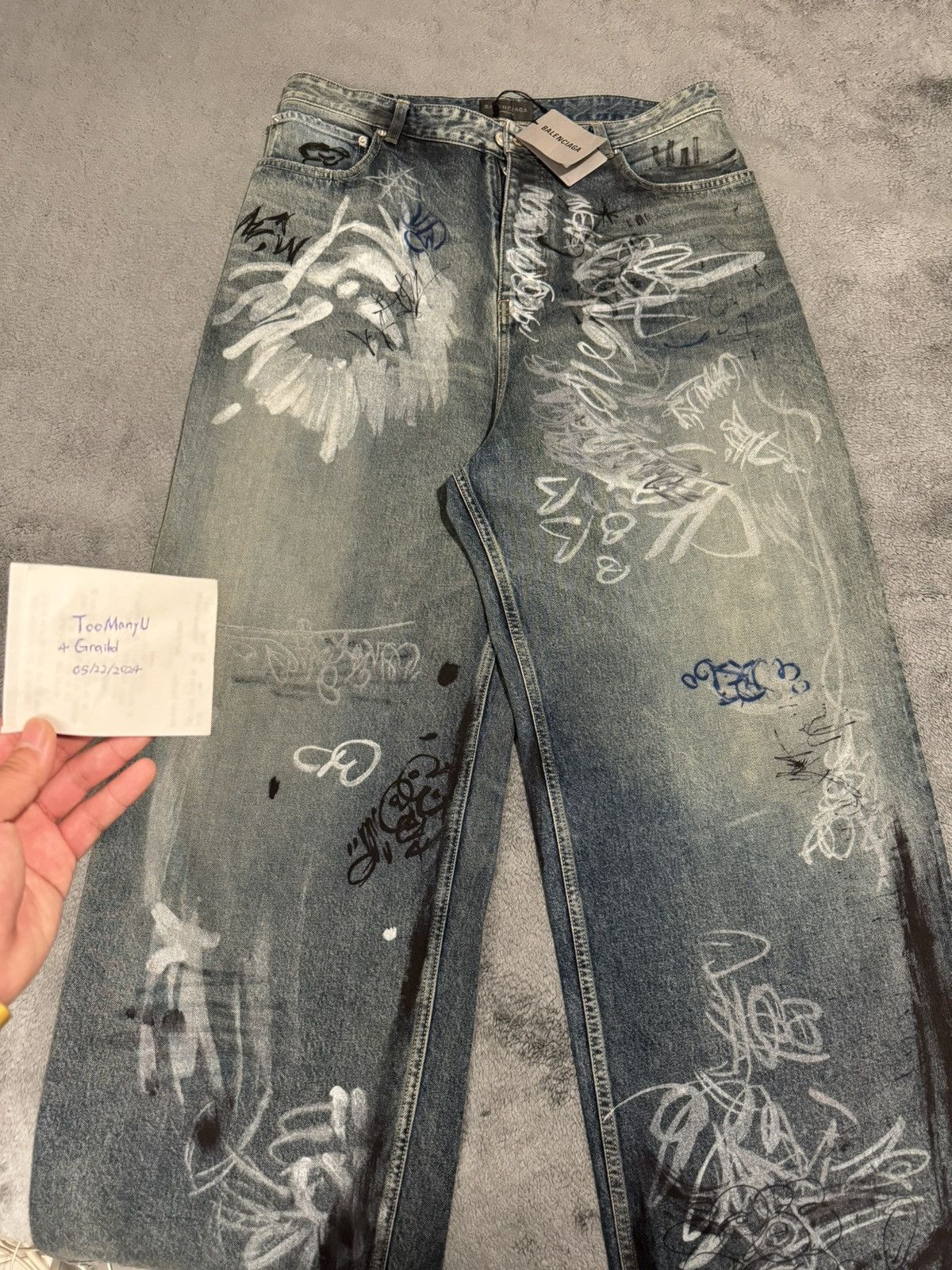 image of Balenciaga Graffiti Jeans Size L in Blue, Men's