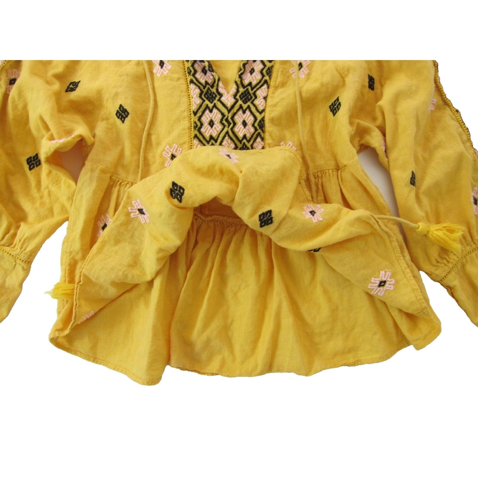 Topshop Topshop Blouse Women Long Sleeve Embroidered Peasant Cotton Yellow Pink Black 6 Size M / US 6-8 / IT 42-44 - 5 Thumbnail