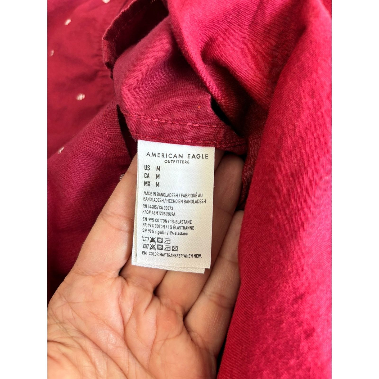 American Eagle Outfitters American Eagle Printed Button-Up Burgundy Shirt Size M Size US M / EU 48-50 / 2 - 7 Thumbnail