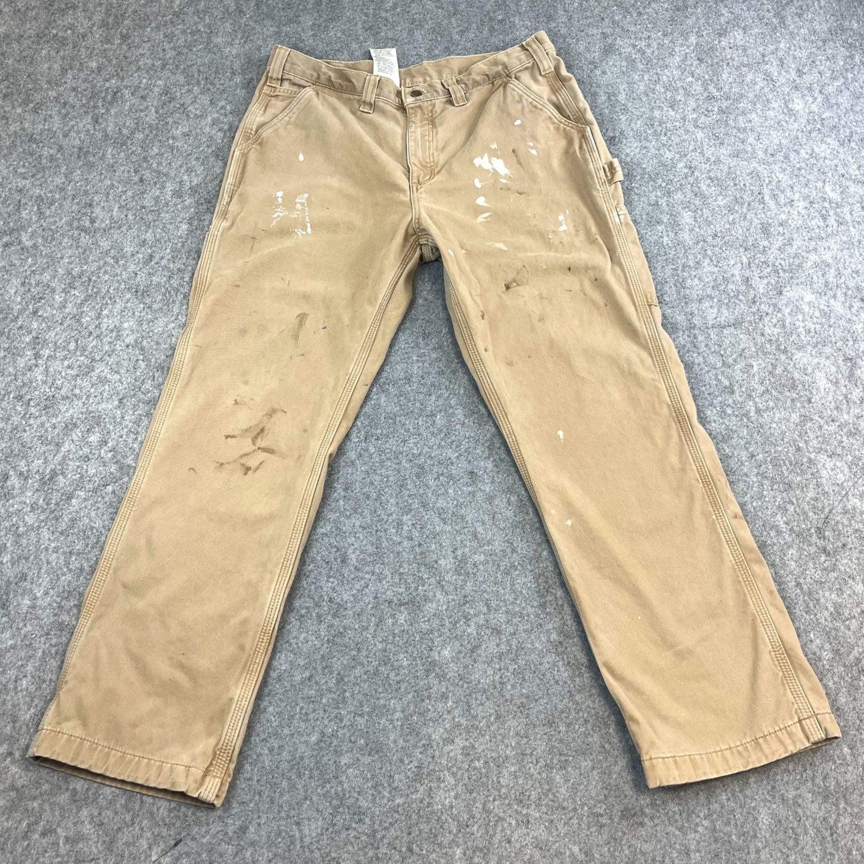 Carhartt Carhartt Mens Jeans Relaxed Straight 34 30 Distressed Workwear Carpenter Ranch Denim Beige 5-Pocket Design Adult Mens” Size US 34 / EU 50 - 2 Thumbnail