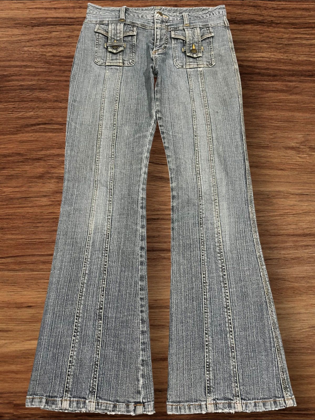 If Six Was Nine Panel Stitched Y2K Cargo Inspired Pocket Bell Bottom Jeans Size US 30 / EU 46 - 1 Thumbnail