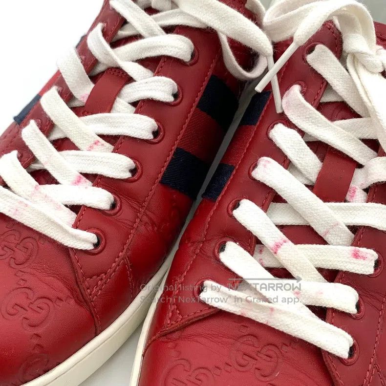 Gucci Gucci Red striped webbing logo dark pattern lacing casual Size US 8 / EU 41 - 9 Thumbnail