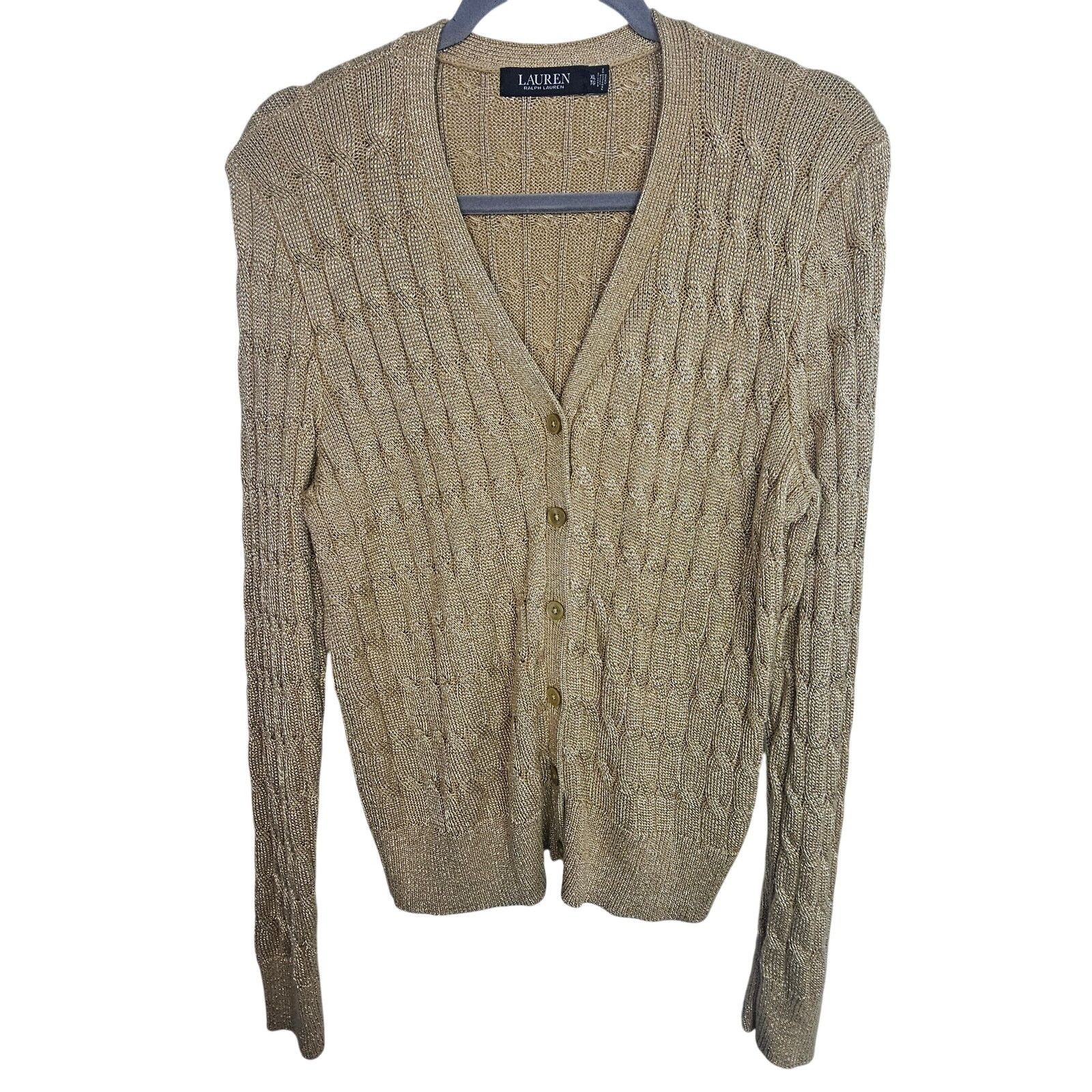 Lauren Ralph Lauren Lauren Ralph Lauren Metallic Cable Knit Cardigan Sweater XL Size XL / US 12-14 / IT 48-50 - 1 Thumbnail