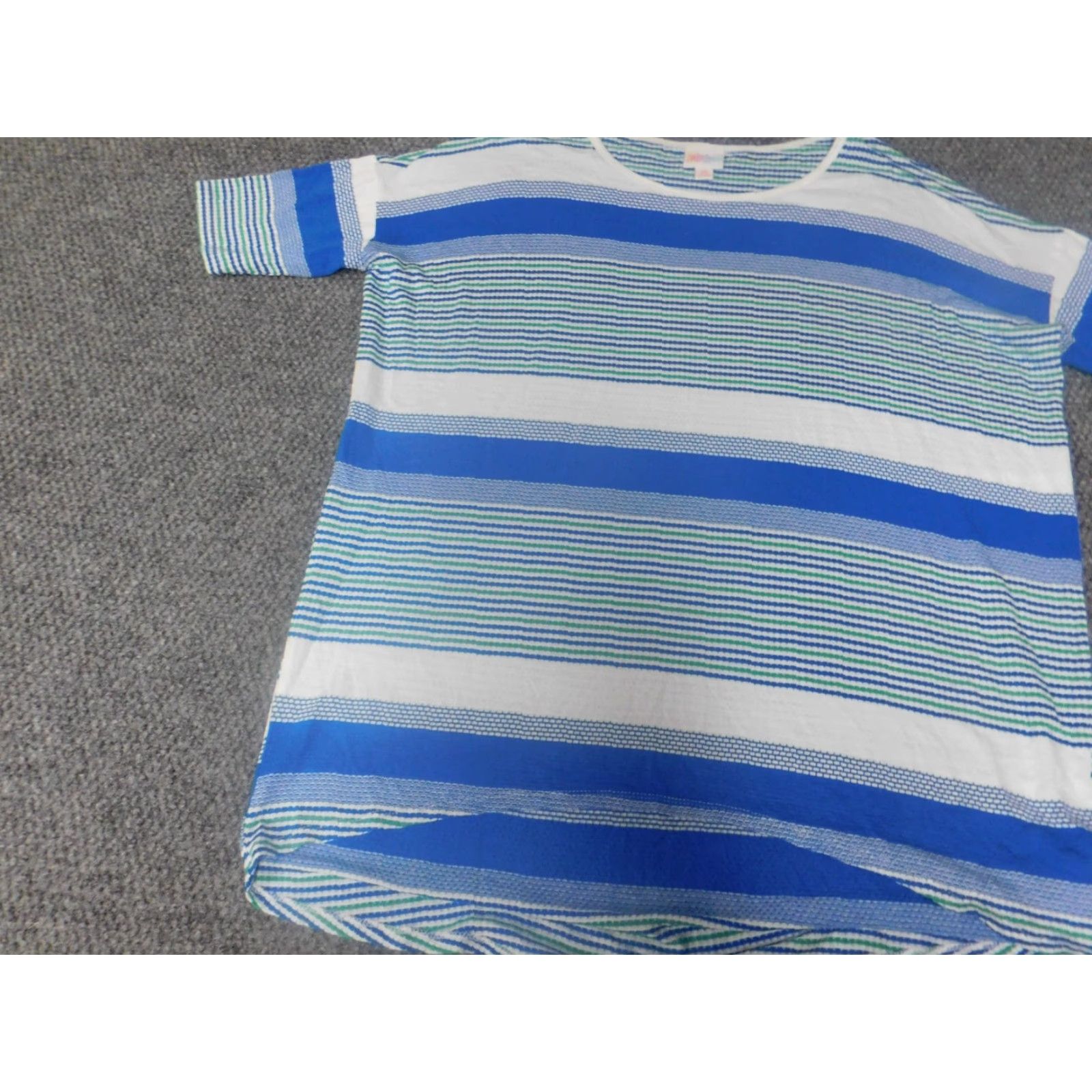 Vintage LuLaRoe Womens Shirt XS gray blue stripe pullover knit cotton pocket casual short sleeve tie? Size XS / US 0-2 / IT 36-38 - 2 Thumbnail
