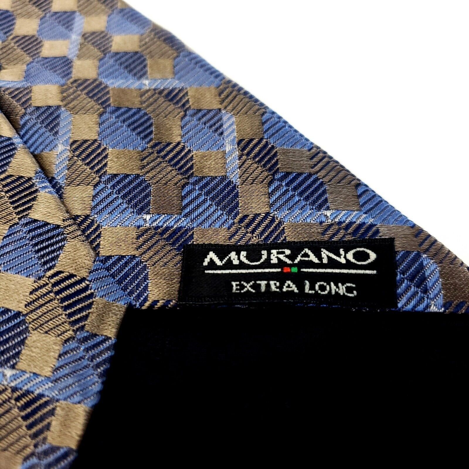 Murano Murano Brown Blue Silk Tie Woven Short Wide Check Size ONE SIZE - 4 Thumbnail