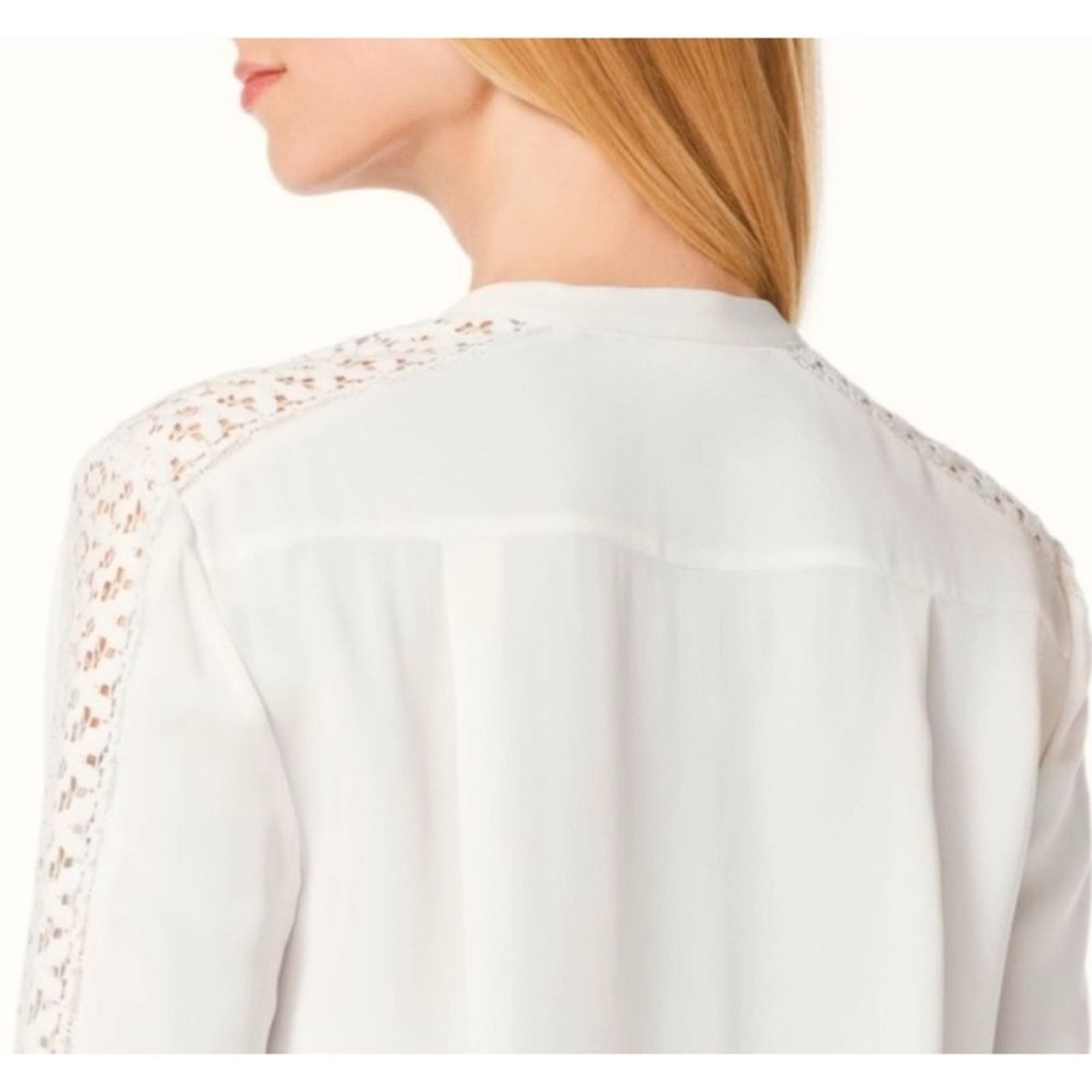 Michael Kors MICHAEL KORS • Cream/Ecru Lace Trim Button-Down Shirt Size M / US 6-8 / IT 42-44 - 4 Thumbnail