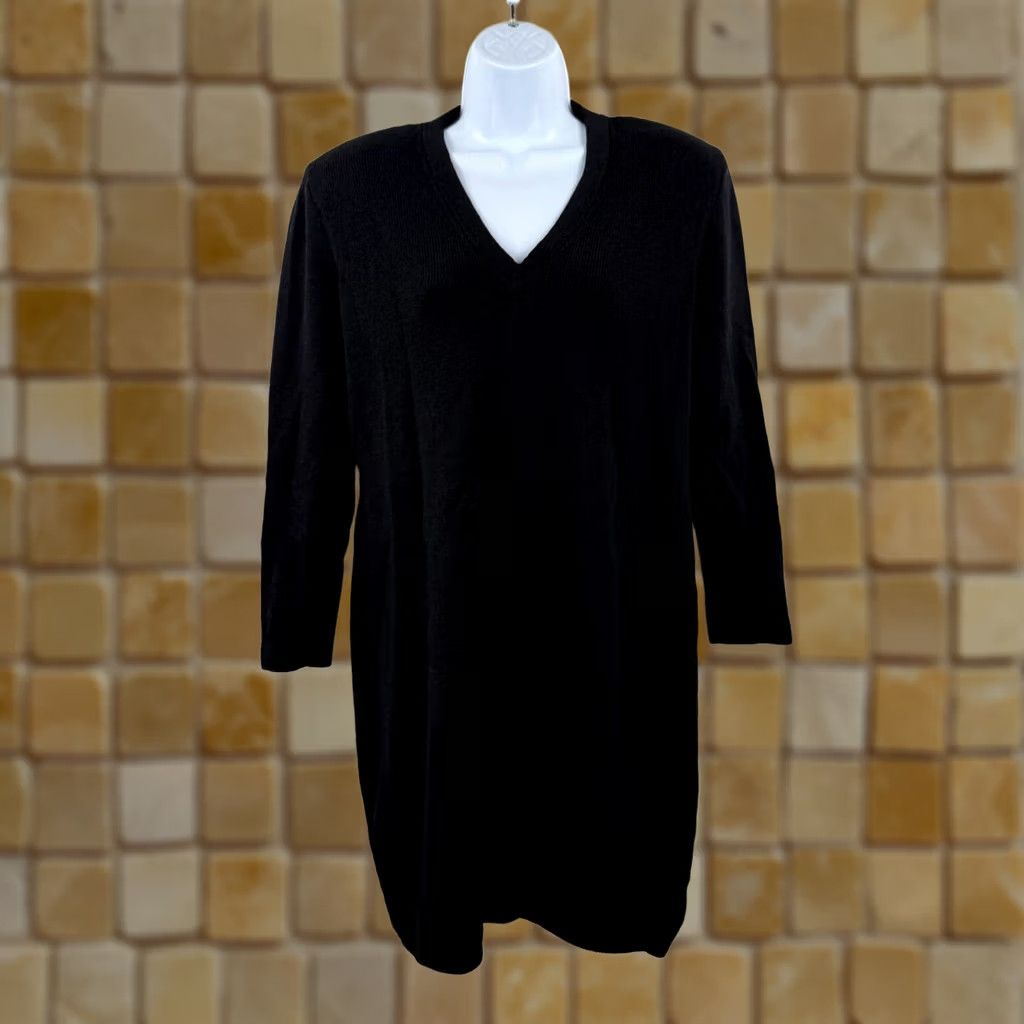 Vintage VINTAGE St. John Knits Black Knit Sweater Dress V Neck Size 12 Made In USA 80s Size XL / US 12-14 / IT 48-50 - 1 Thumbnail