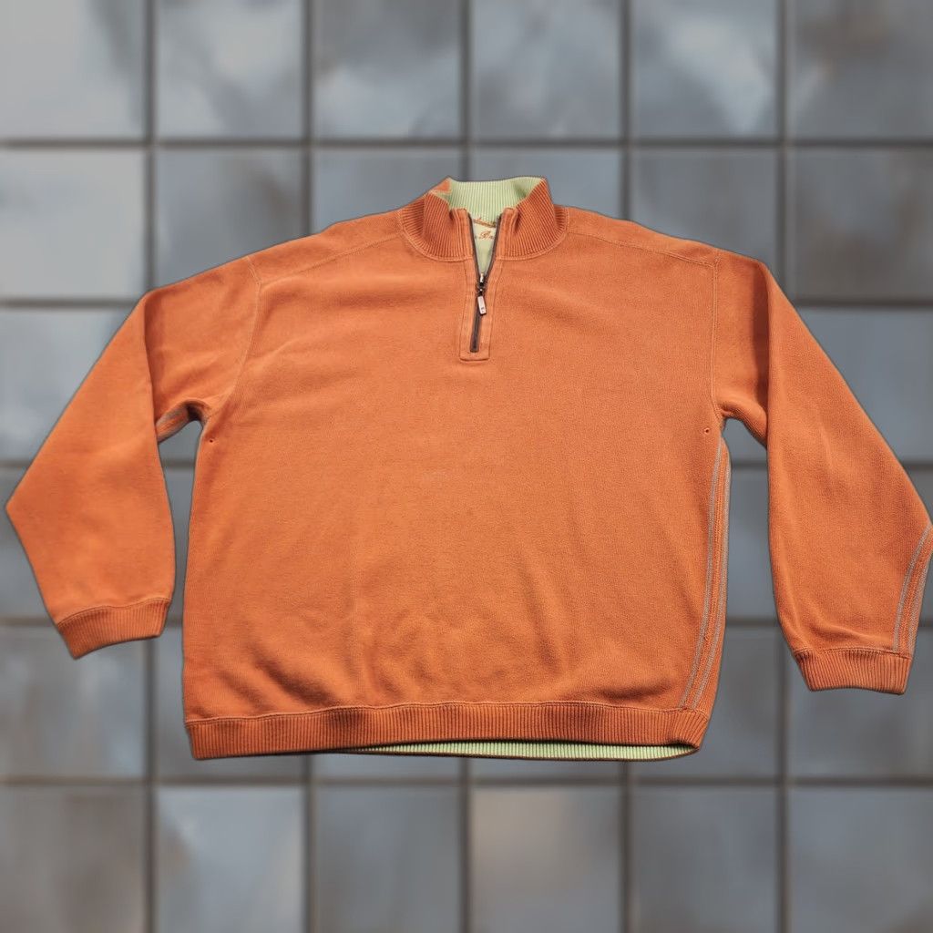 Tommy Bahama Tommy Bahama Sweater Mens L Orange Quarter Zip Pullover Cotton Mock Neck Shirt Size US L / EU 52-54 / 3 - 1 Thumbnail