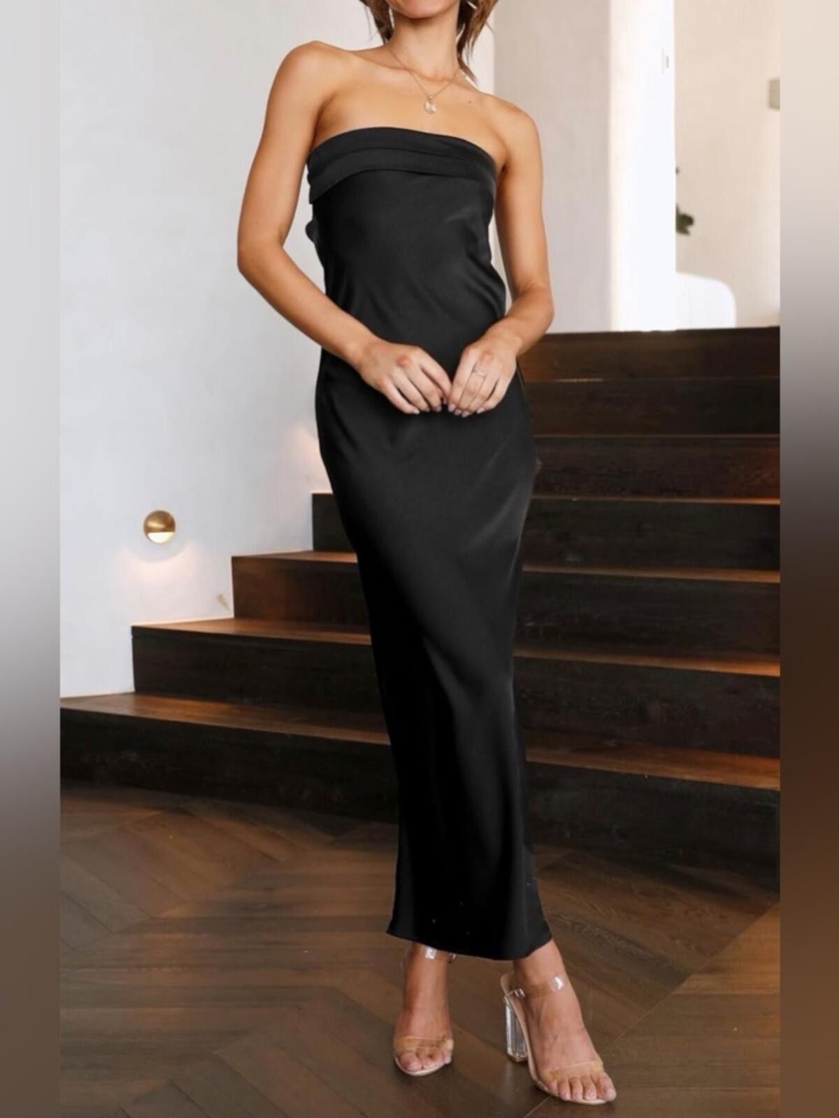 Asos Strapless Satin Maxi Dress / Black Size XS / US 0-2 / IT 36-38 - 5 Thumbnail