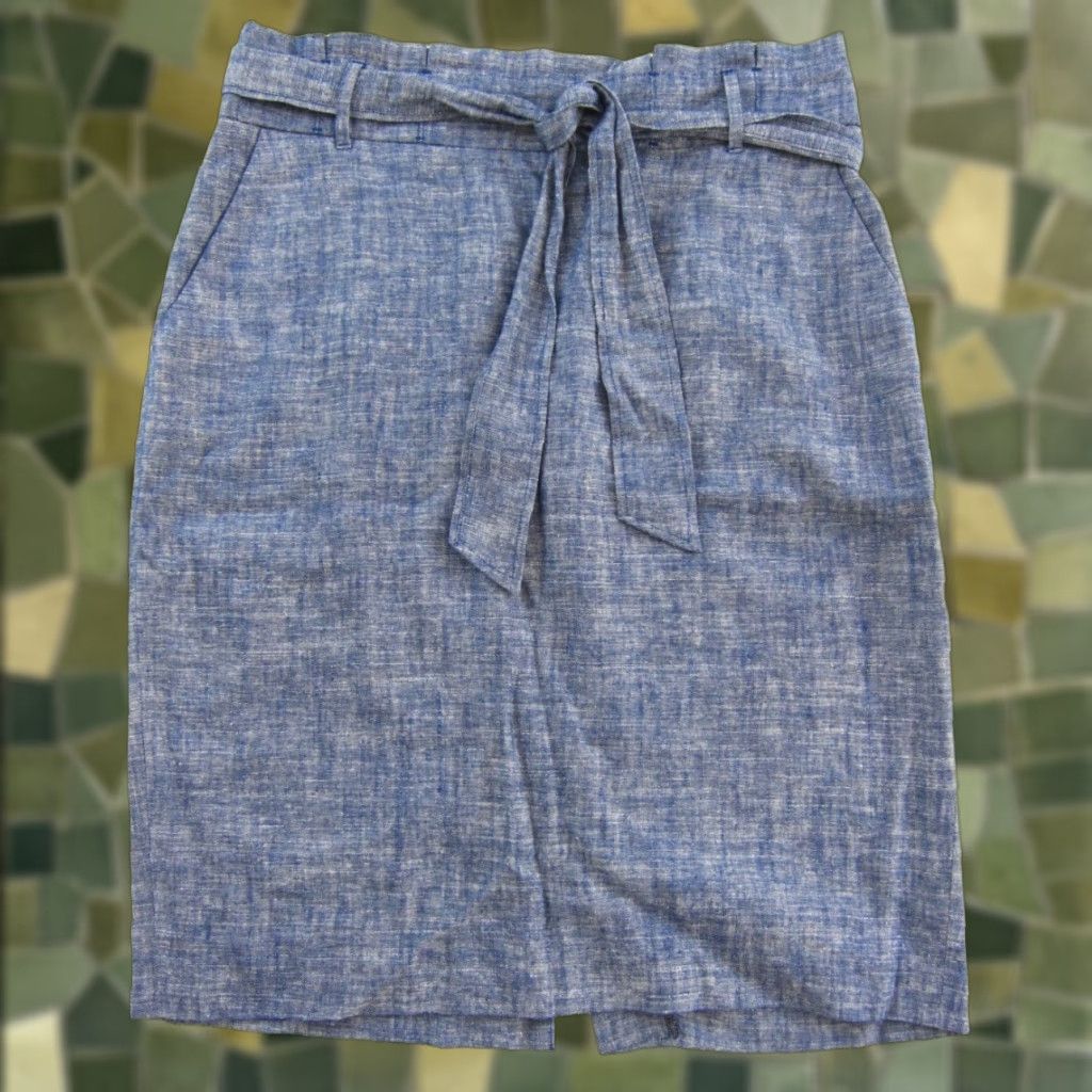 Ann Taylor Ann Taylor Loft Skirt Women Size 12 Linen Blue Belted Pocket Pencil Straight Solid Size 34" / US 12 / IT 48 - 1 Thumbnail