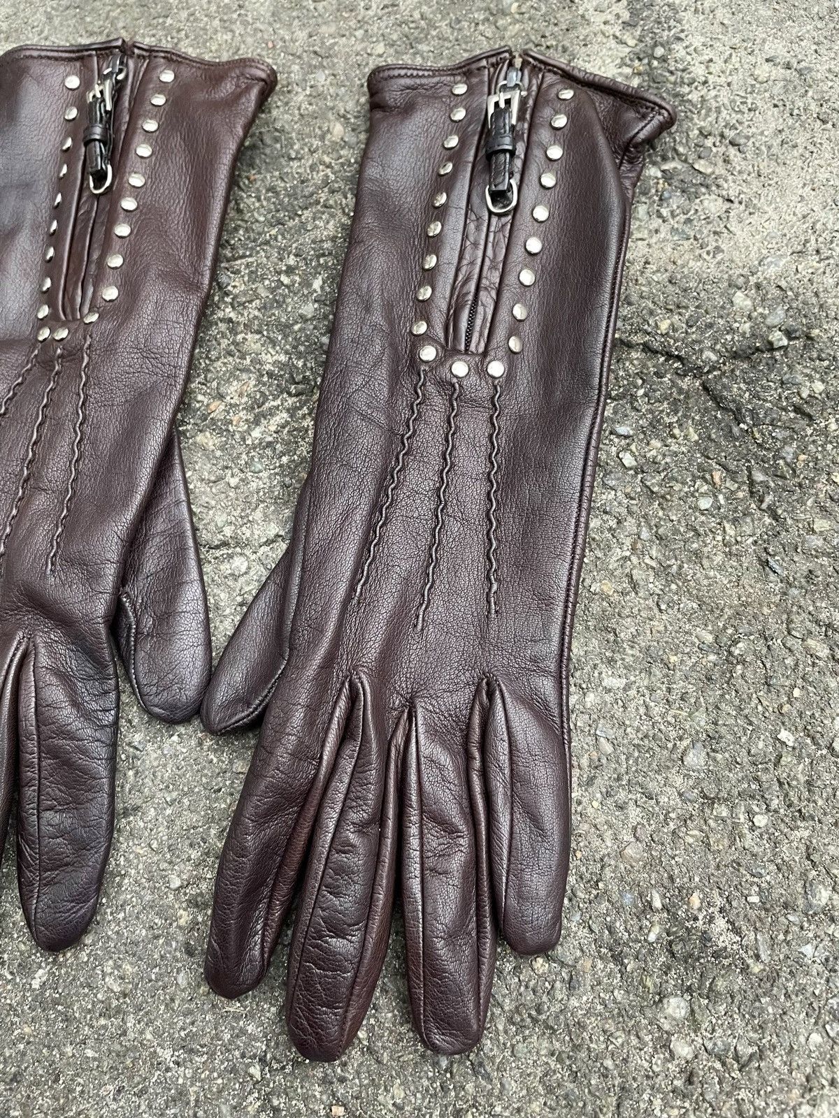 Genuine Leather × Prada Prada Brown Chokolate Leather Zip Gloves Made in Italy 6.5 Size ONE SIZE - 3 Thumbnail