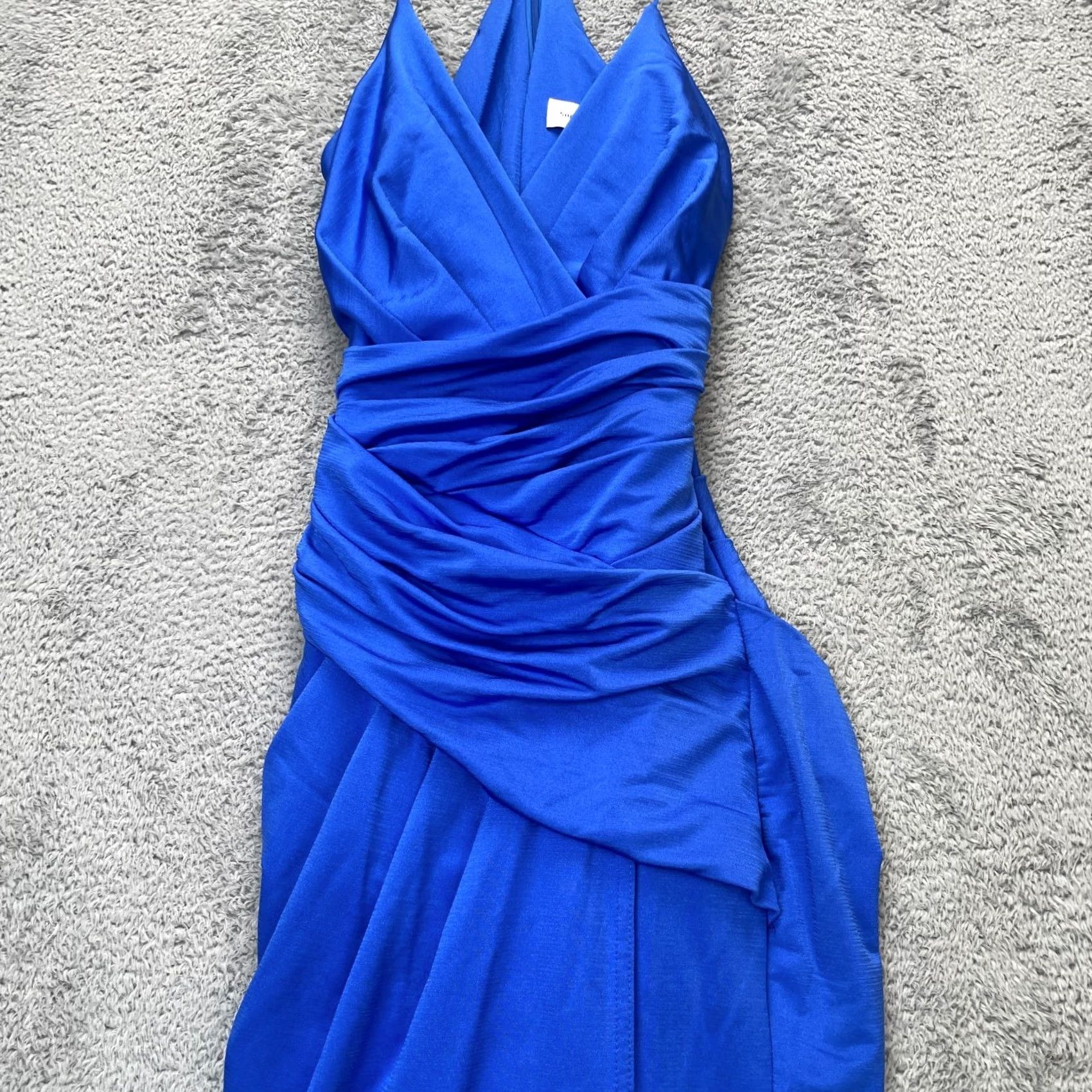 Vintage SHEIKE Dress Womens 10 Blue Bodycon Stretch Spaghetti Strap Surplice Neck Lined Size L / US 10 / IT 46 - 5 Thumbnail