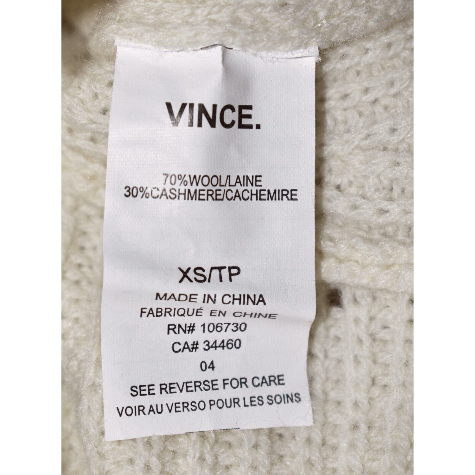 Vince VINCE Cream Wool Cashmere Long Sleeve V Neck Sweater Size XS Size XS / US 0-2 / IT 36-38 - 5 Thumbnail