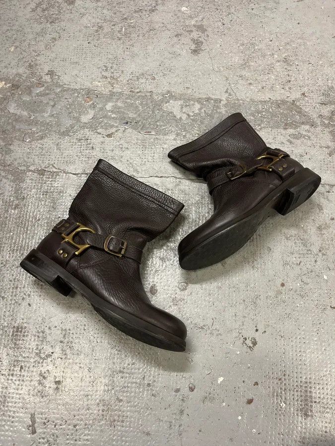 Dolce & Gabbana 2000s Dolce & Gabbana Dark Brown Gold Buckle Ankle Leather Boots Size US 8 / EU 41 - 3 Thumbnail