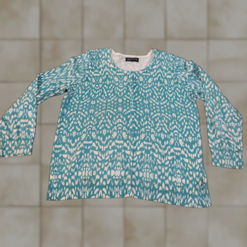 Jones New York Jones New York Sweater Cardigan Women's Plus 2X Blue Knitted Cotton Nylon Button Raglan Sleeve Round Neck Casual Modern 2X Womens Size XXL / US 16-18 / IT 52-54 - 1 Thumbnail