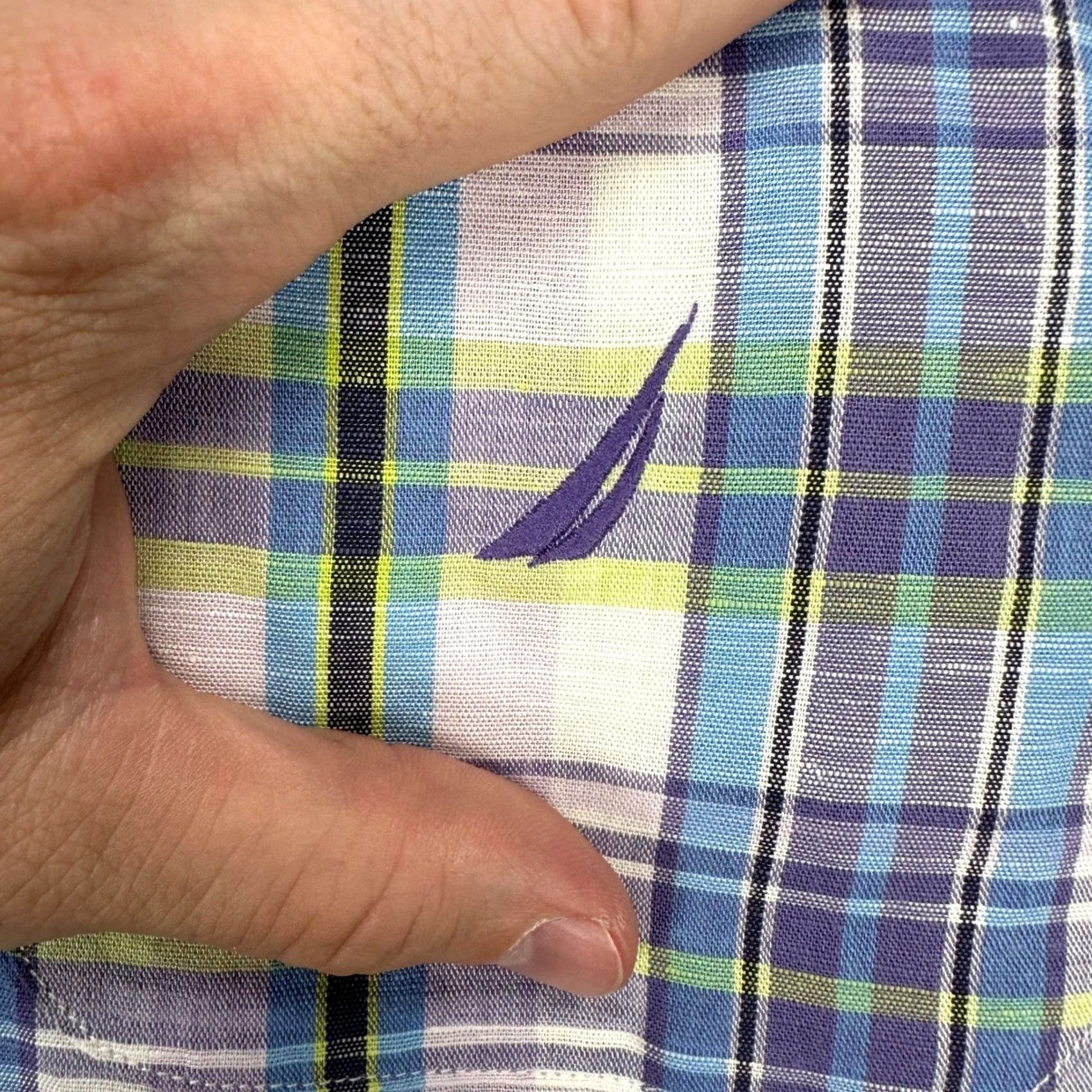 Nautica Nautica Button-Up Shirt Men Large Purple Blue Plaid Short Sleeve Linen Blend Cotton Linen Microfiber Breathable Button-Down Collared Pocket? Size US L / EU 52-54 / 3 - 6 Thumbnail