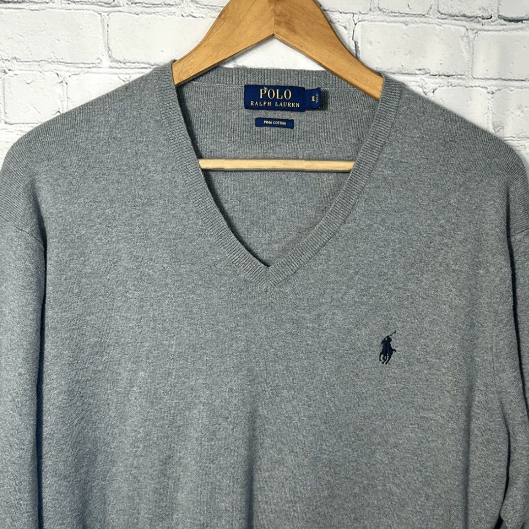 Polo Ralph Lauren Polo Ralph Lauren Vneck Sweater Mens Gray Pima Cotton XL Size US XL / EU 56 / 4 - 2 Thumbnail