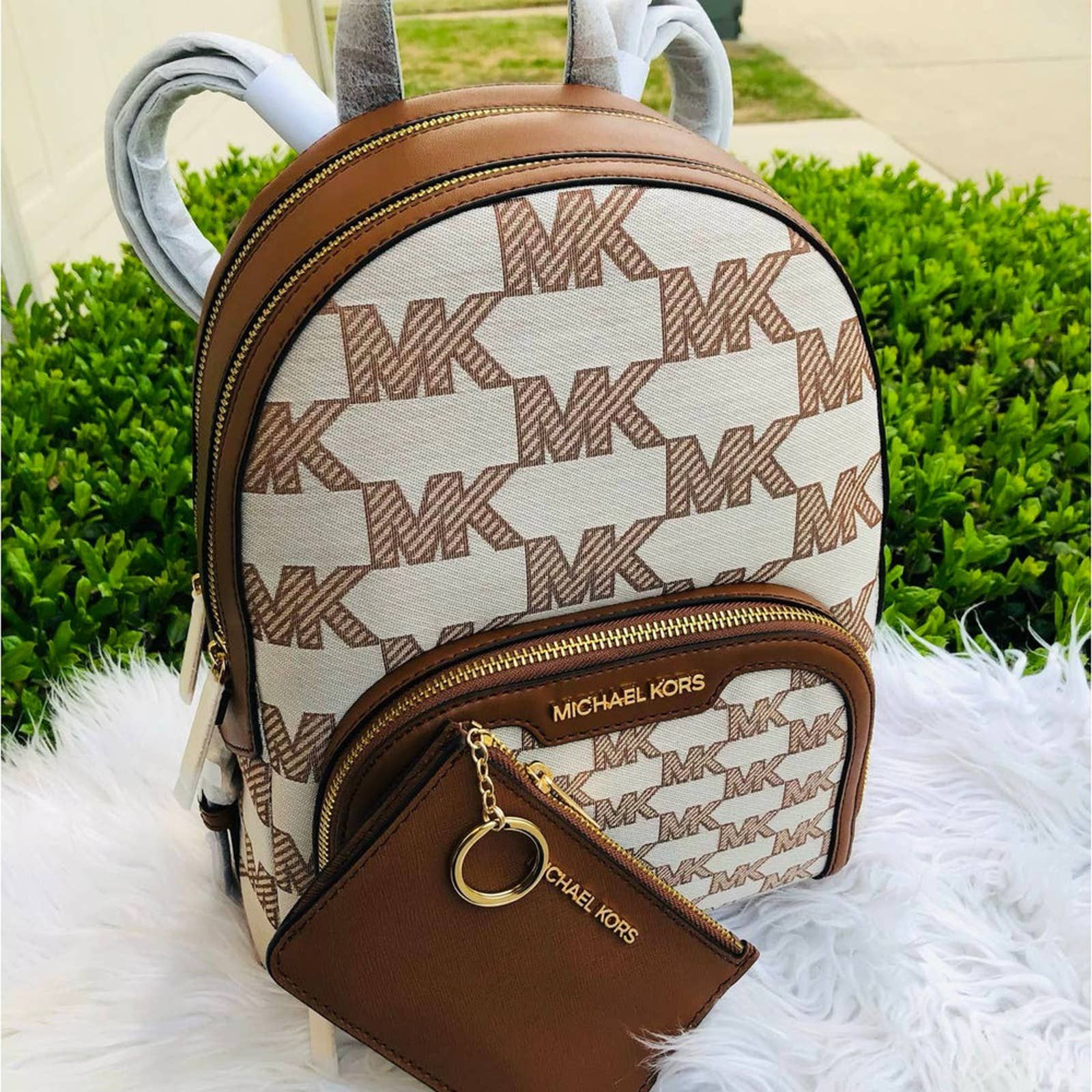 image of Michael Kors Medium Jaycee Backpack & Card Holder Set in Brown, Women's
