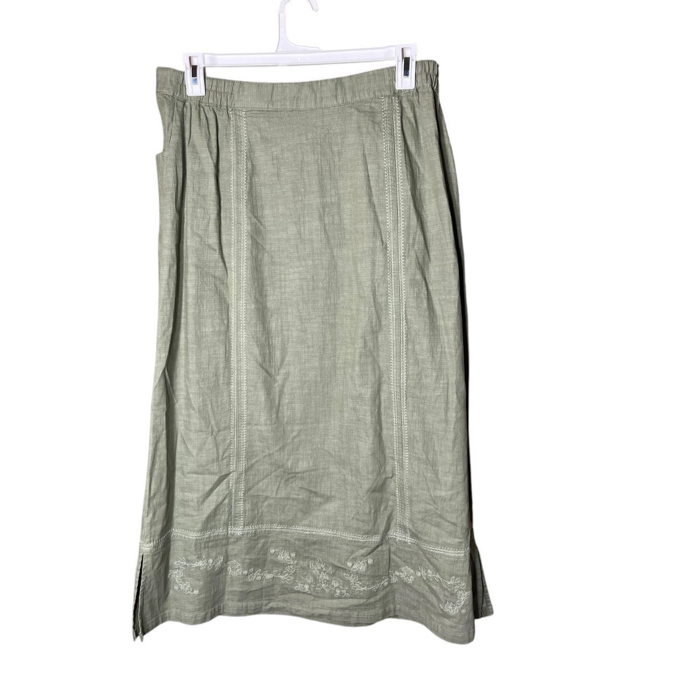 Denim & Co. Vintage Denim & Co Light Green Maxi Skirt Embroidered Hem Si Size 35" - 6 Thumbnail