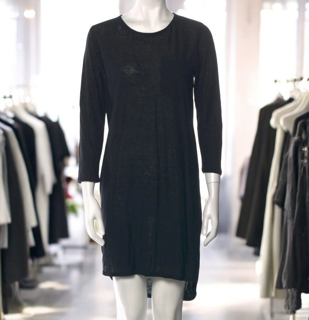 Brochu Walker Linen Shift Black Dress 3/4 Sleeves Minimalist Crew Neck Size S / US 4 / IT 40 - 1 Thumbnail