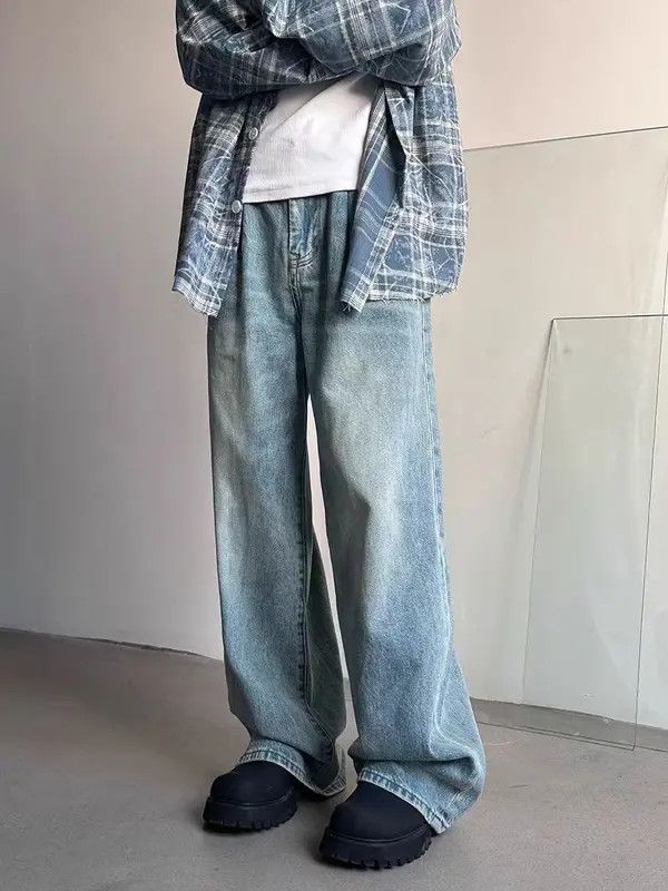 Japanese Brand Vintage washed blue baggy casual straight leg jeans Size US 34 / EU 50 - 1 Thumbnail