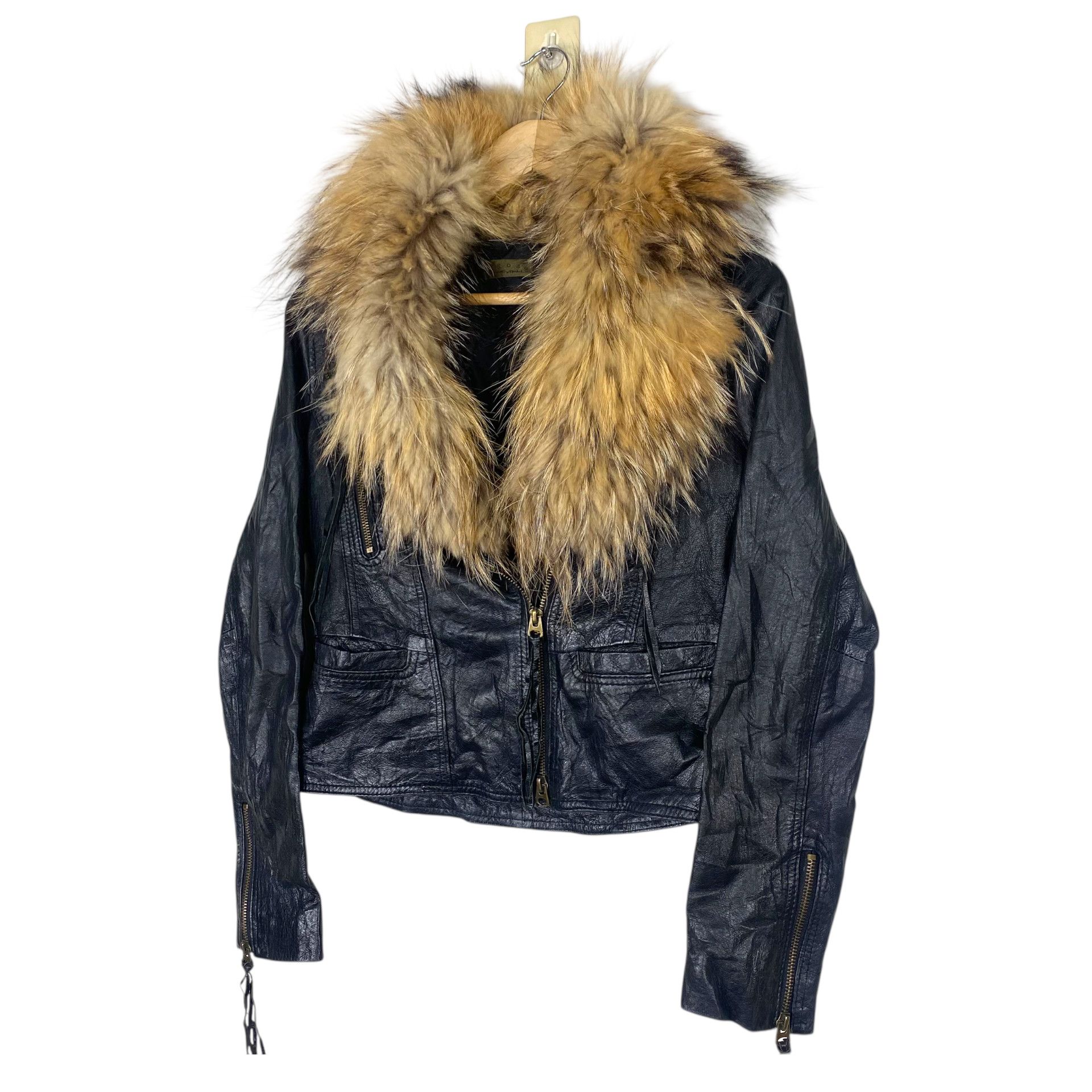 If Six Was Nine 💥 GOA ARCHIVES RACOON FUR LEATHER BIKER JACKET Size XS / US 0-2 / IT 36-38 - 3 Thumbnail