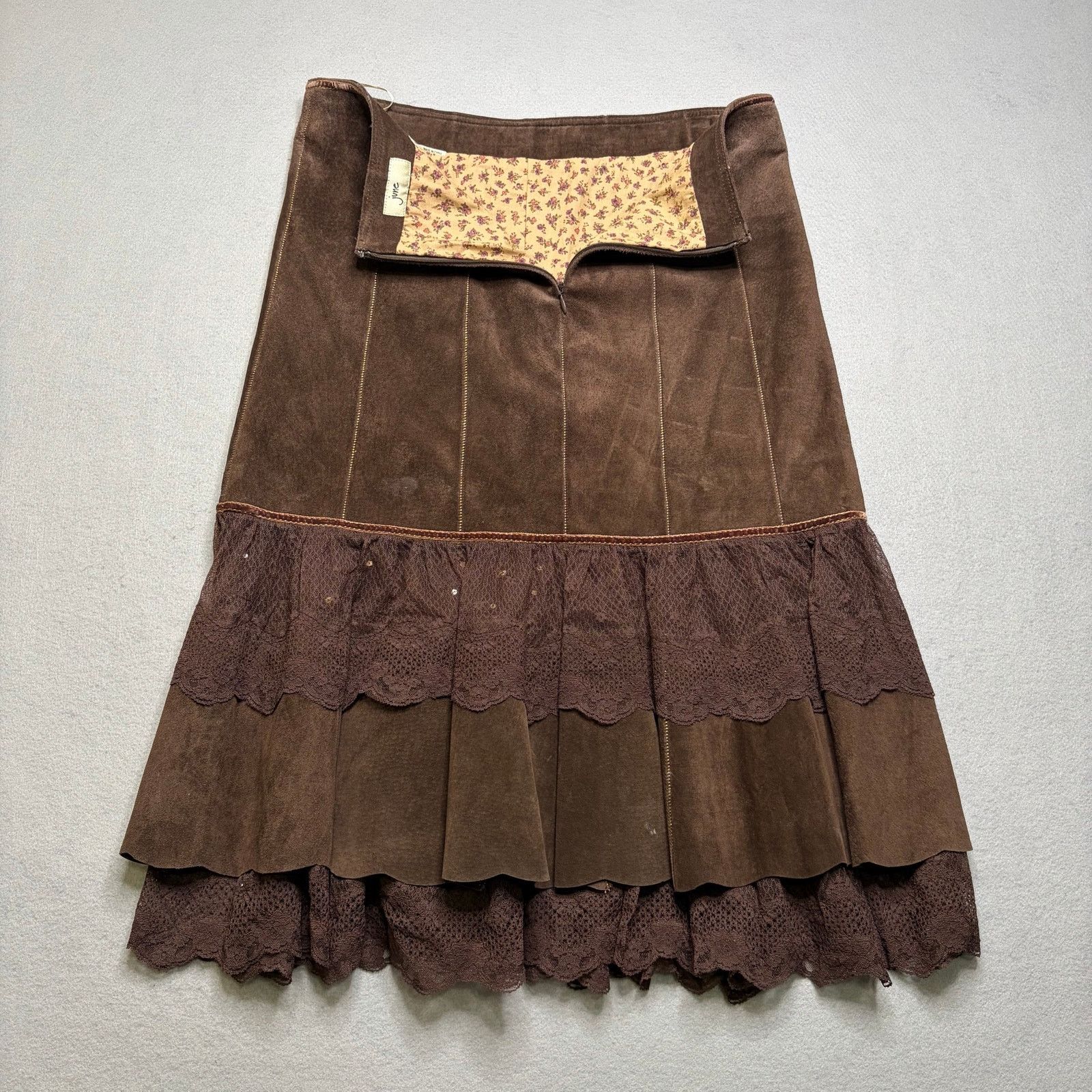 Sixth June Paris Y2K June Brown Suede Leather Midi Skirt Women’s Size 6 Lace Size 28" / US 6 / IT 42 - 2 Thumbnail