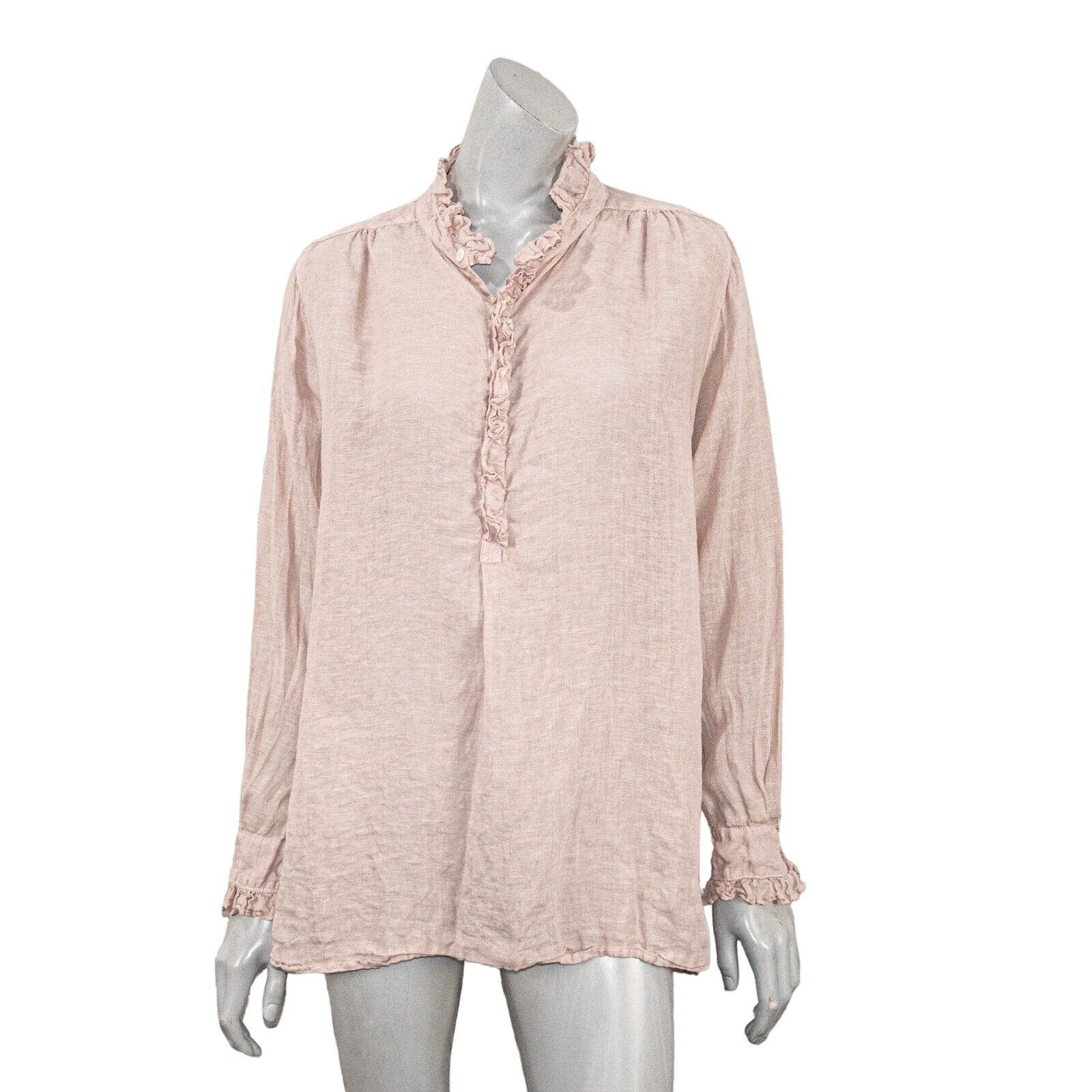 image of Cp Shades Amber Iridescent Linen Blouse Ruffled Collar Cuffs in Pink, Women's (Size Small)