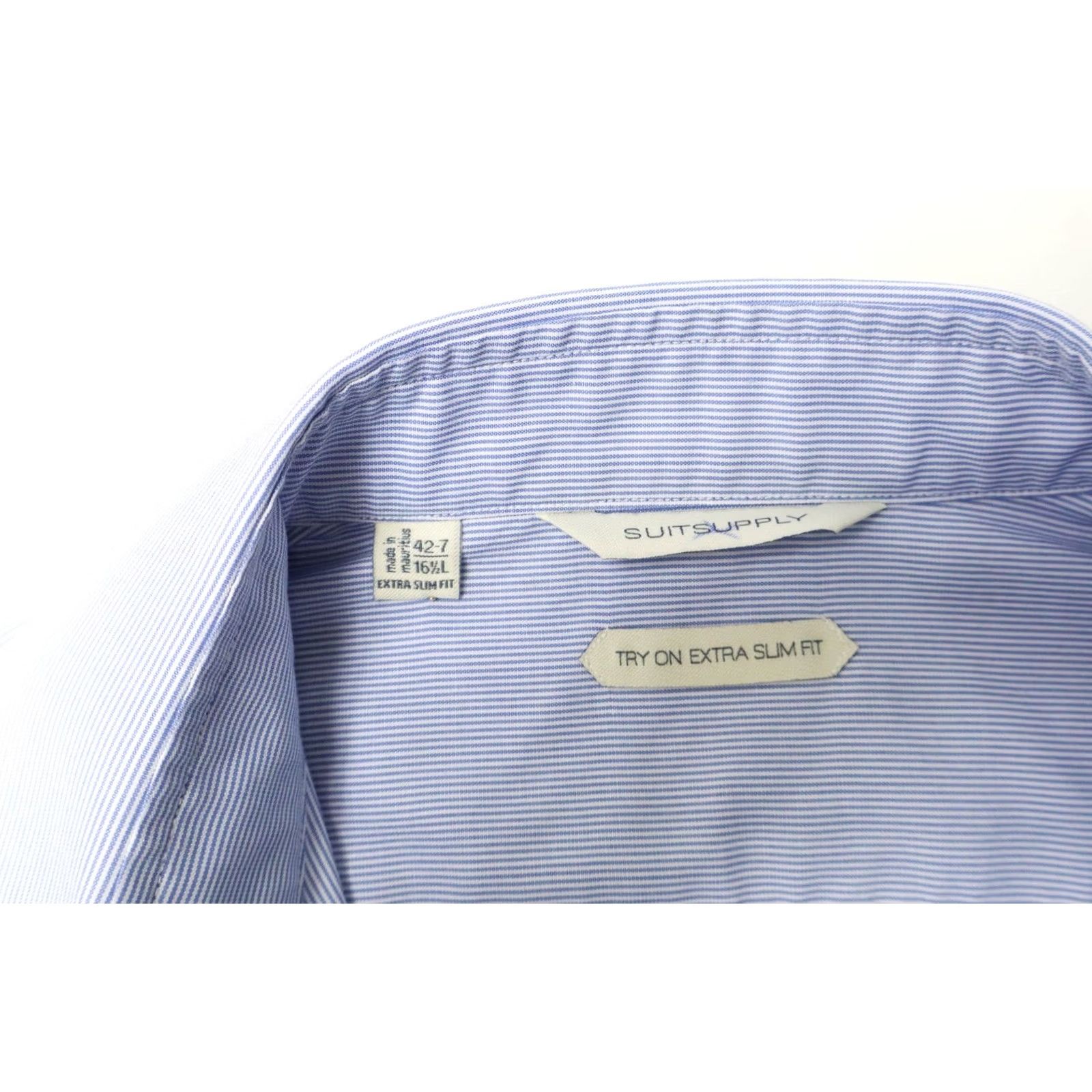 Suitsupply SUITSUPPLY Shirt Formal Extra Slim Fit Blue Pinstripe Men's 42-7/16 1/2L Size 42R - 5 Thumbnail