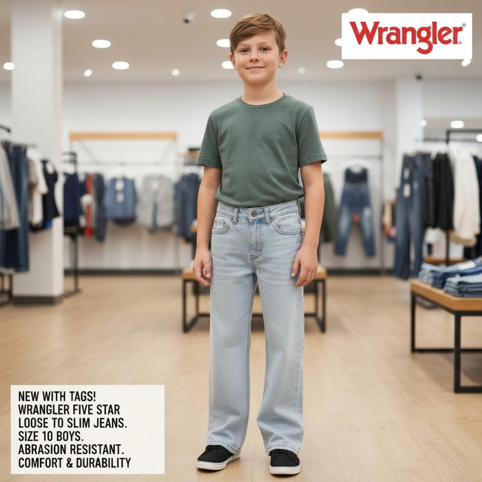 Wrangler Wrangler Five Star Boys Size 10 Loose Fit Abrasion Resistant Size US 26 / EU 42 - 2 Thumbnail
