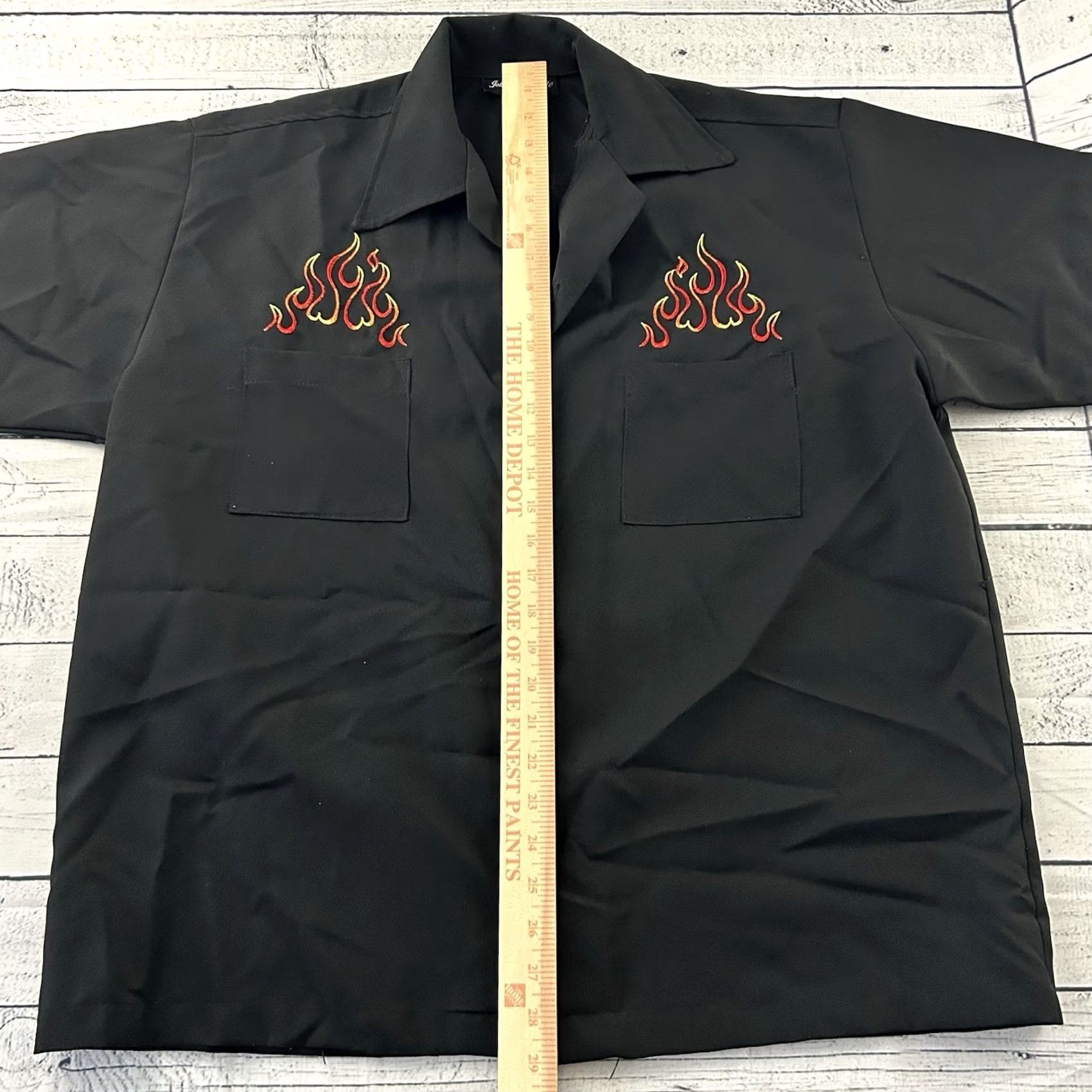 Vintage Johnny Suede Shirt Button-Up Short Sleeve Embroidered Flames Black L Mens Large Size US L / EU 52-54 / 3 - 3 Thumbnail