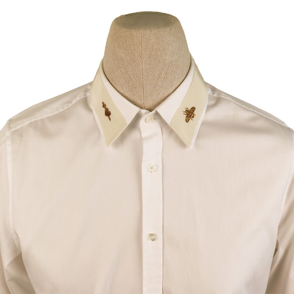 Gucci Gucci Ivory Cotton Shirt with Gold Bee & Snake Embroidery Size US M / EU 48-50 / 2 - 2 Thumbnail