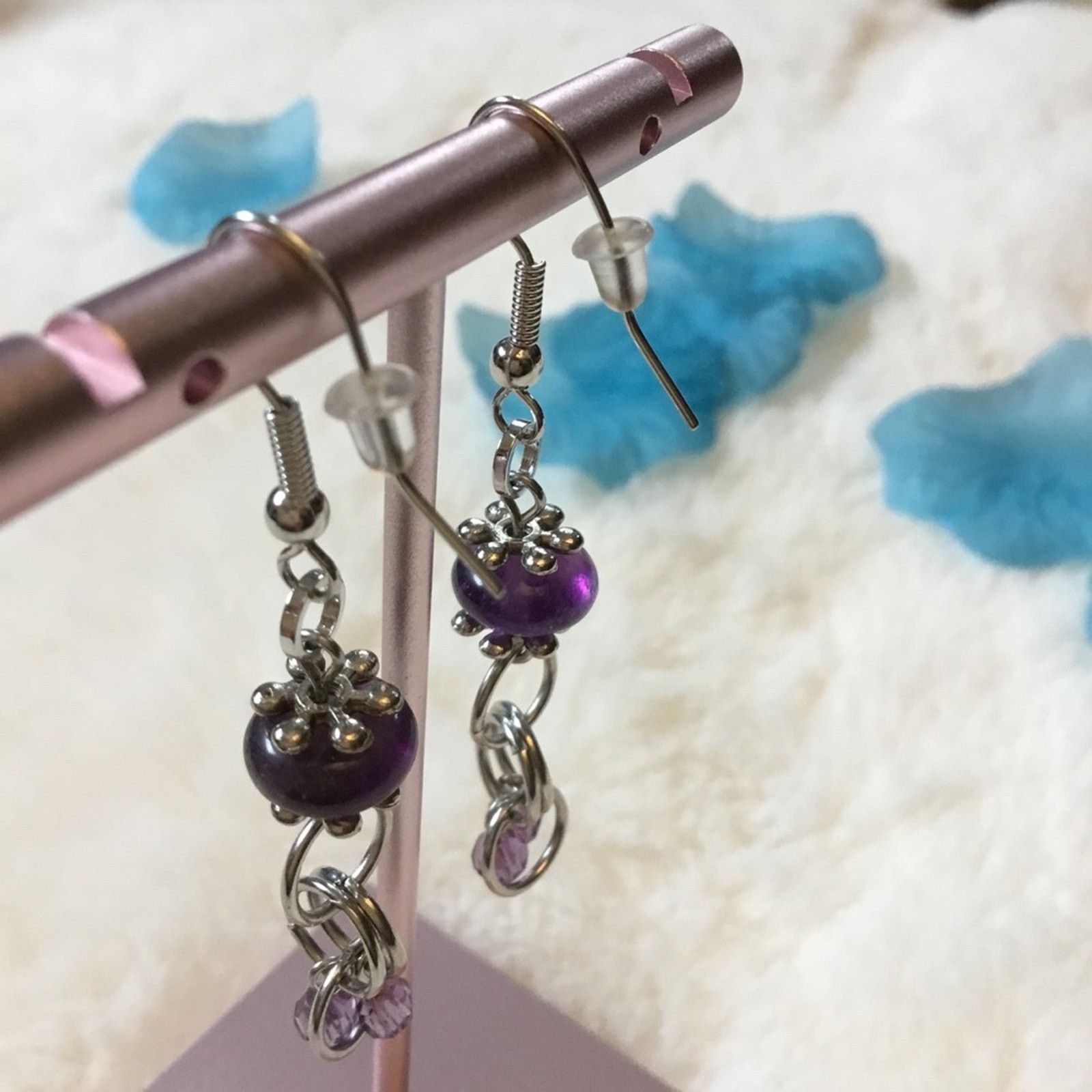 Other Silver Purple Stones Dangle Earrings Size ONE SIZE - 3 Thumbnail