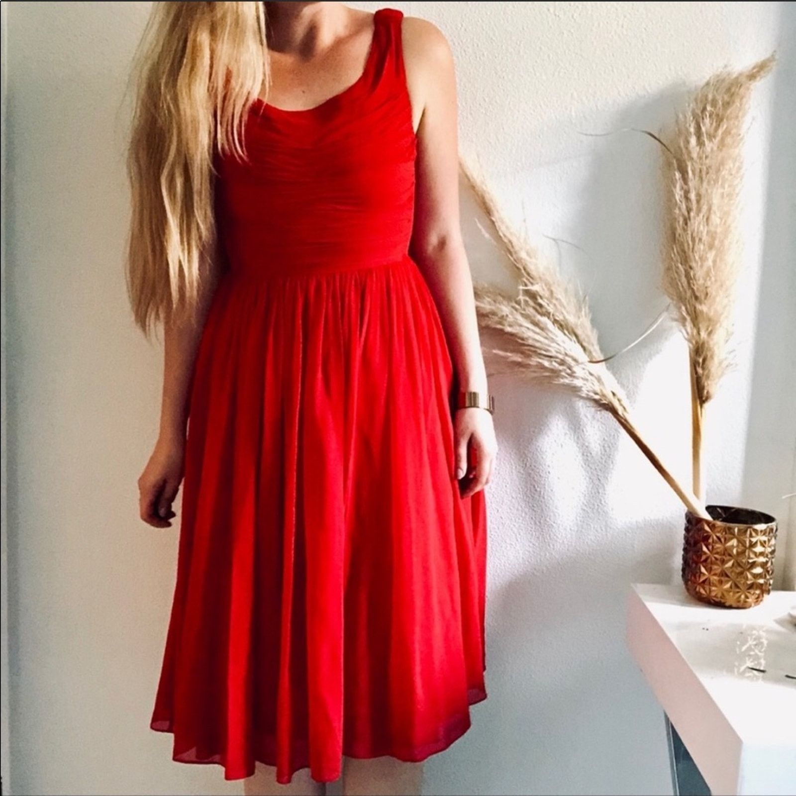 image of New Anthropologie Moulienette Red Gracia Midi Silk Dress 2, Women's (Size XS)