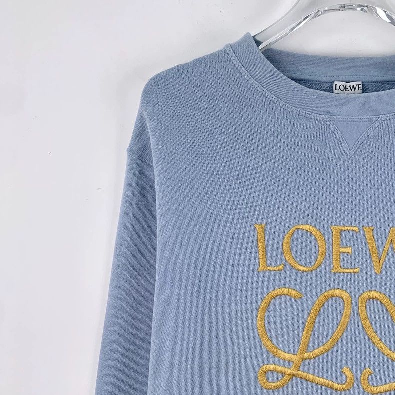 Loewe LOEWE Light blue logo embroidered cotton round neck long s Size L / US 10 / IT 46 - 3 Thumbnail