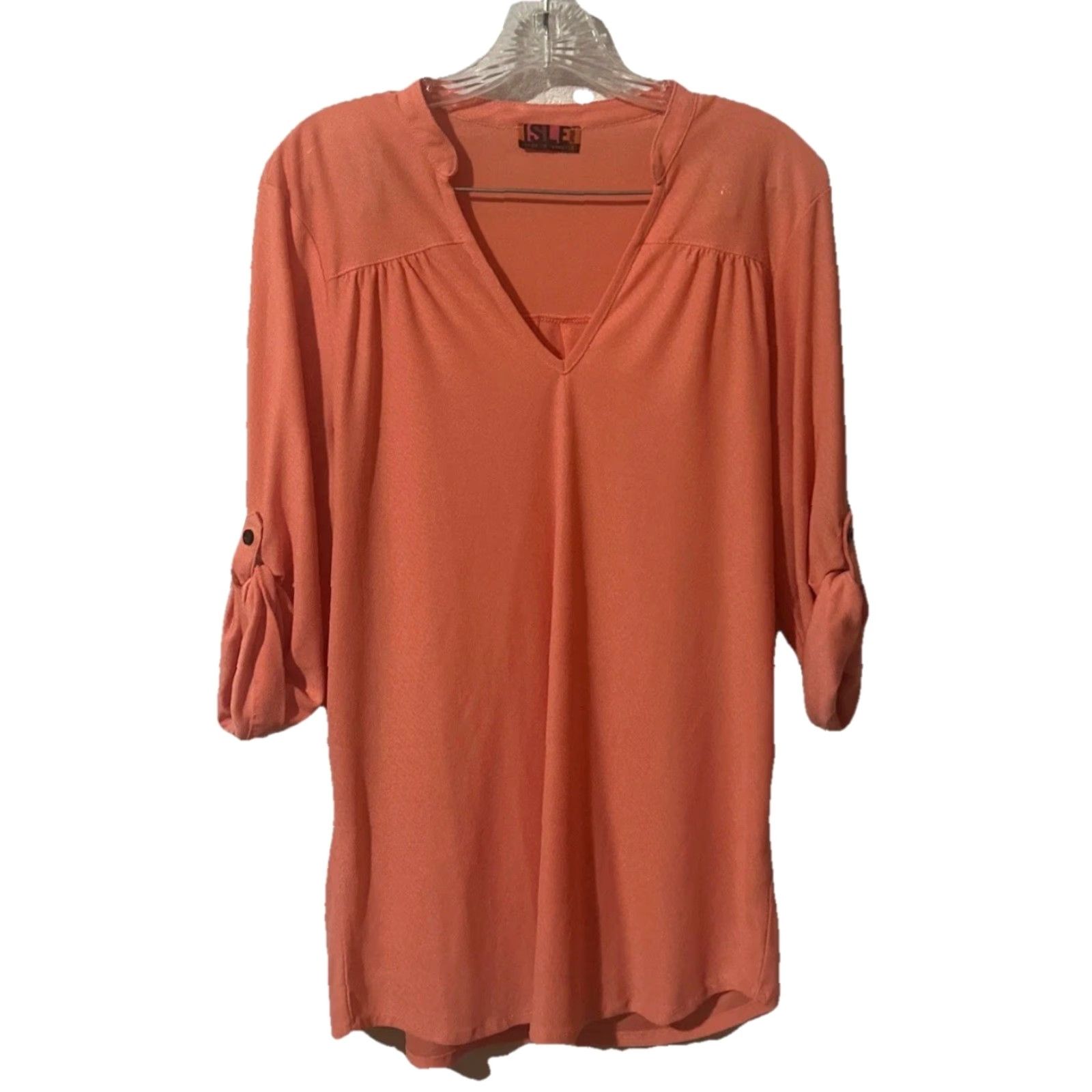 Vintage isle apparel Blouse Women S Orange V-Neck 3/4 Sleeve Pullover Casual Workwear" Size S / US 4 / IT 40 - 2 Thumbnail