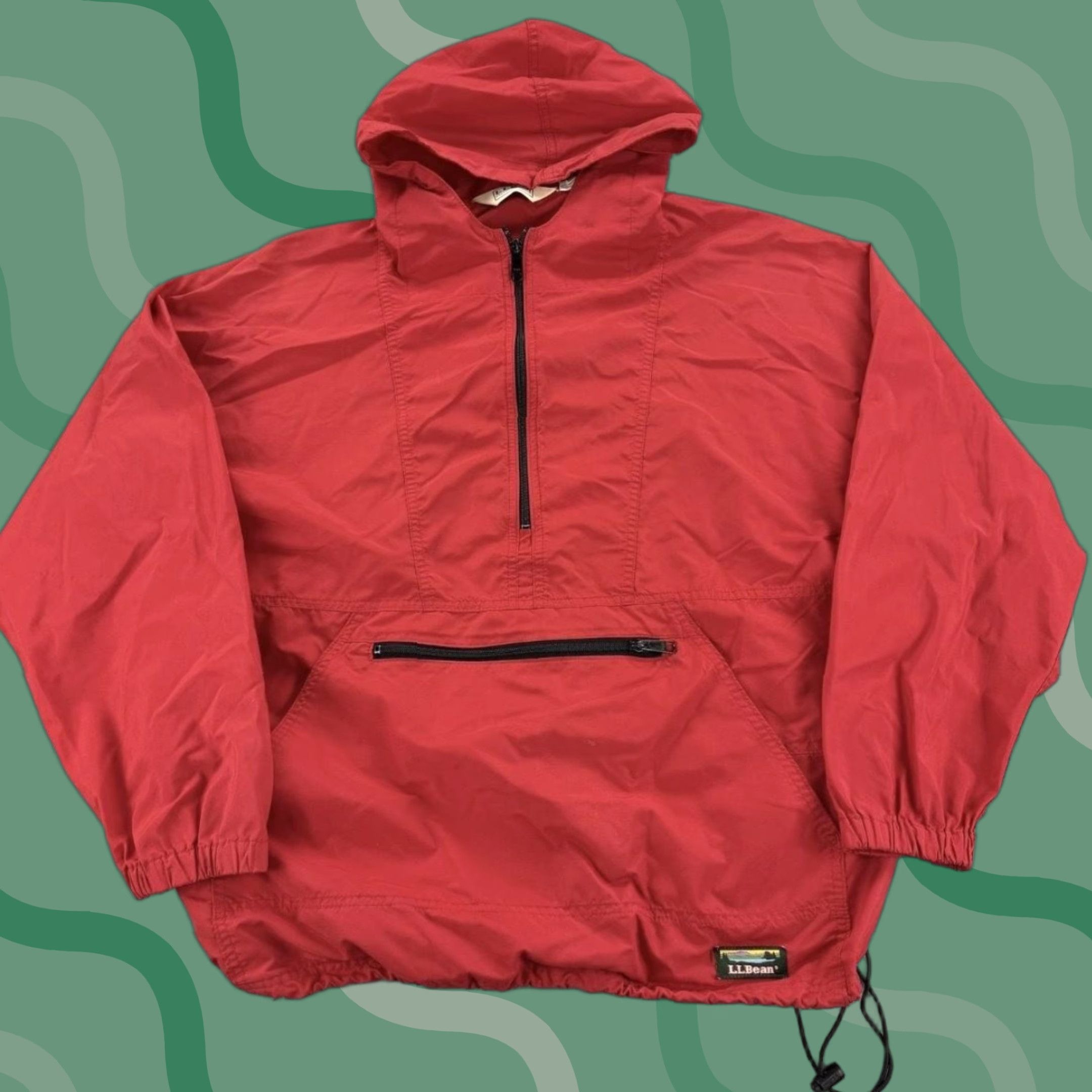 Vintage Vintage L.L. Bean Jacket Womens L Red Nylon Anorak 1/2 Zip Hooded Pullover Jacket, Casual, Travel, Outdoor, 90s, Vintage Boys? Size L / US 10 / IT 46 - 1 Thumbnail